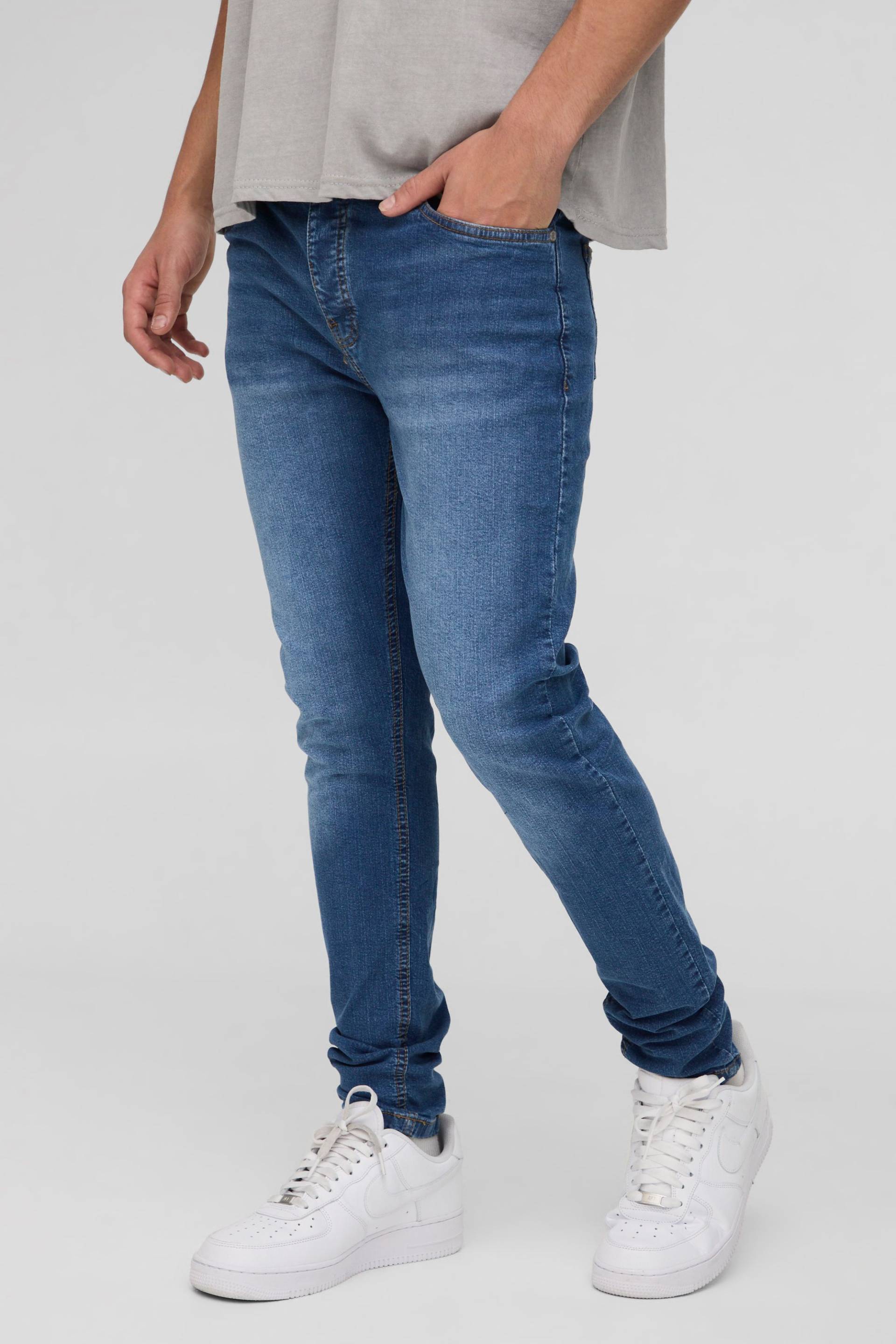 Mittelblaue Skinny Stretch Jeans - Mid Blue - 32R, Mid Blue Mittelblaue Skinny Stretch Jeans - Mid Blue - 32R, Mid Blue von boohoo