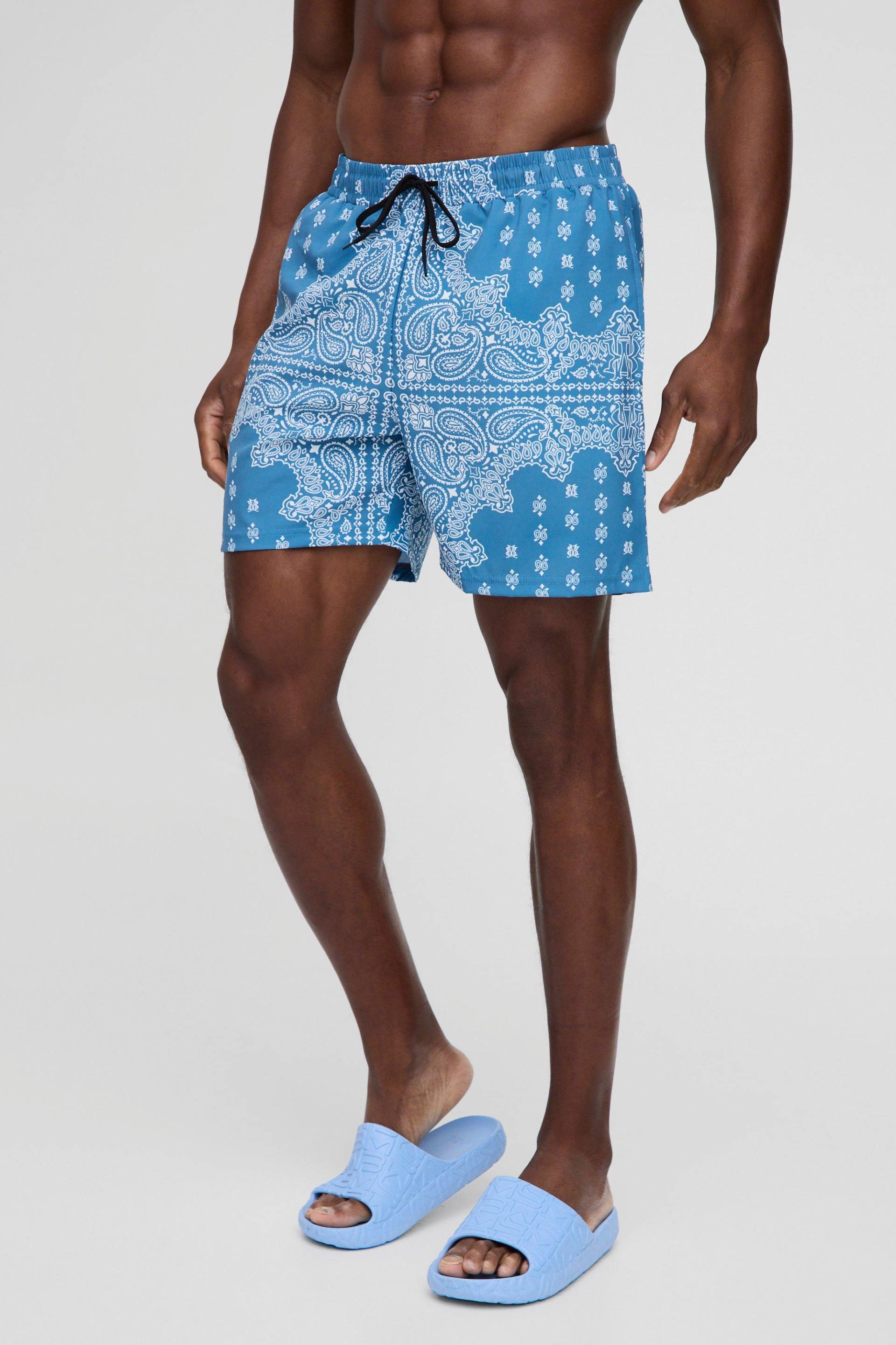 Mittellange Badehose Mit Bandana-Print - Petrol - S, Petrol Mittellange Badehose Mit Bandana-Print - Petrol - S, Petrol von boohoo