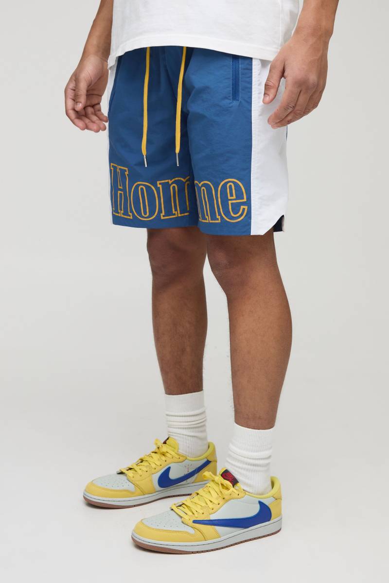 Mittellange Lockere Nylon-Shorts Mit Elastischem Bund Und Print - Blue - Xs, Blue Mittellange Lockere Nylon-Shorts Mit Elastischem Bund Und Print - Blue - Xs, Blue von boohoo