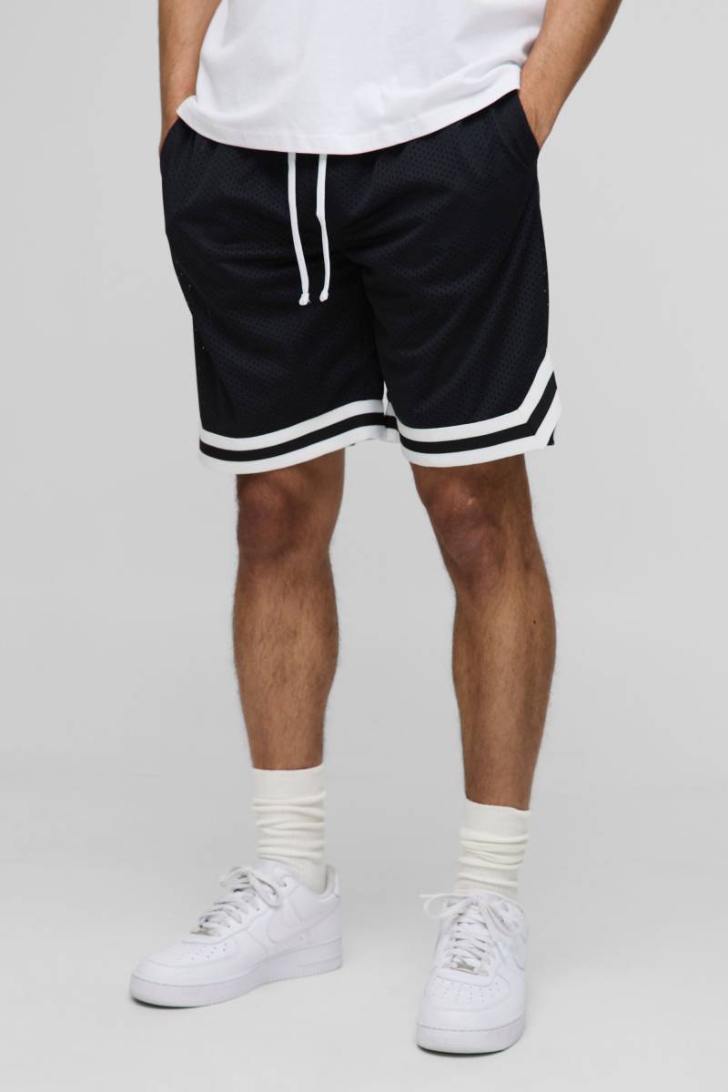 Mittellange Mesh Basketball-Shorts - Black - Xs, Black von boohoo