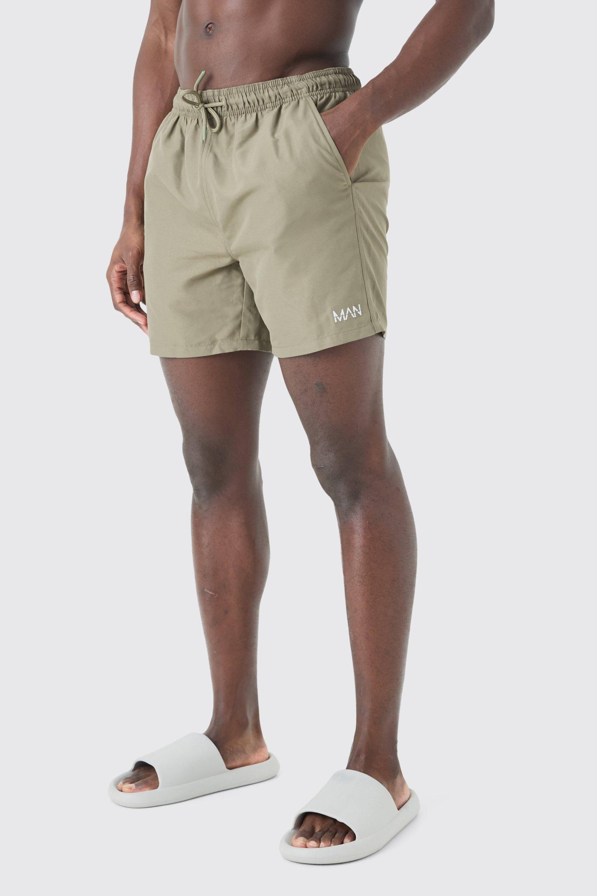 Mittellange Original Man Badehose - Khaki - Xs, Khaki von boohoo