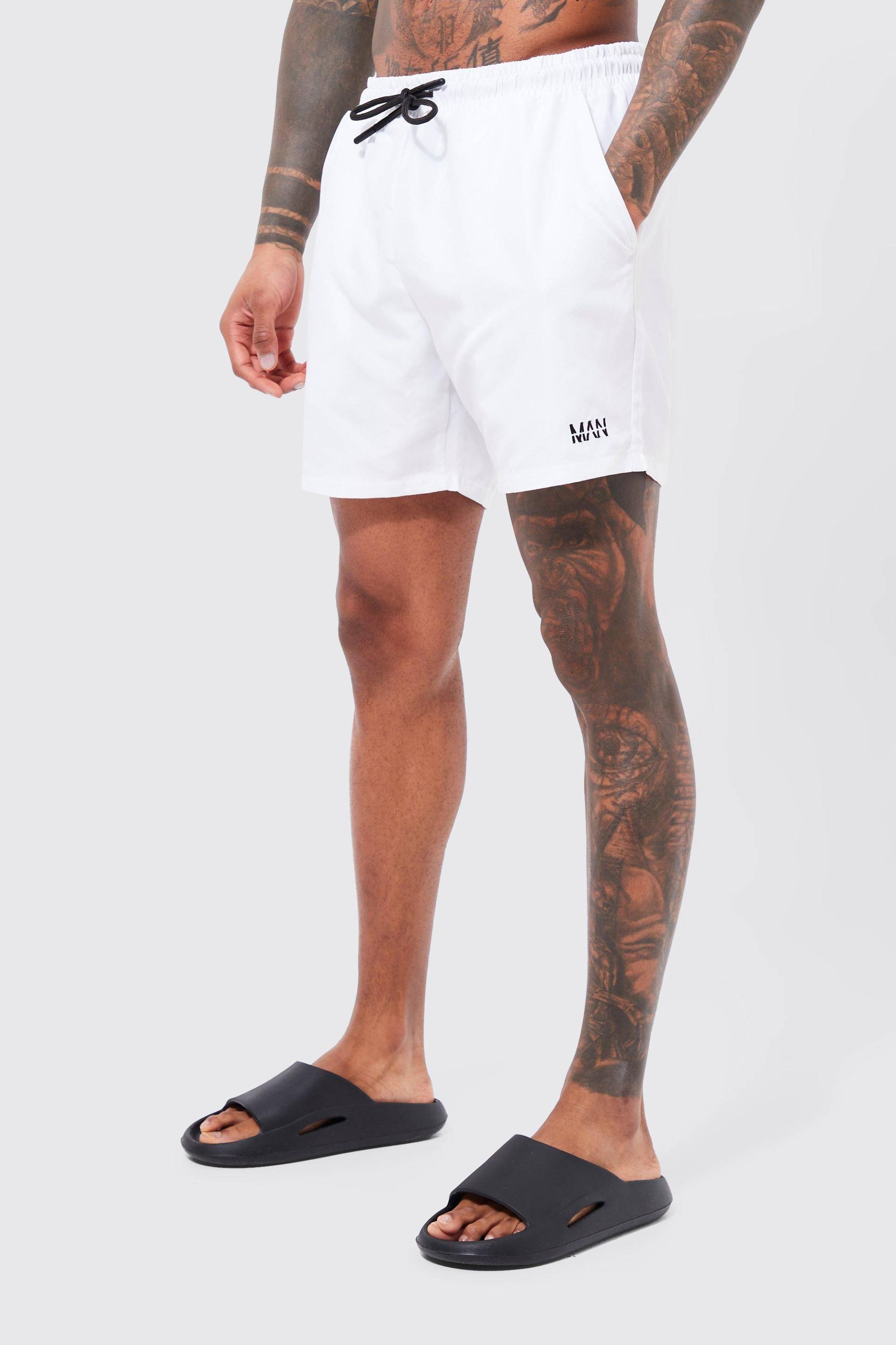 Mittellange Original Man Badehose - White - M, White von boohoo