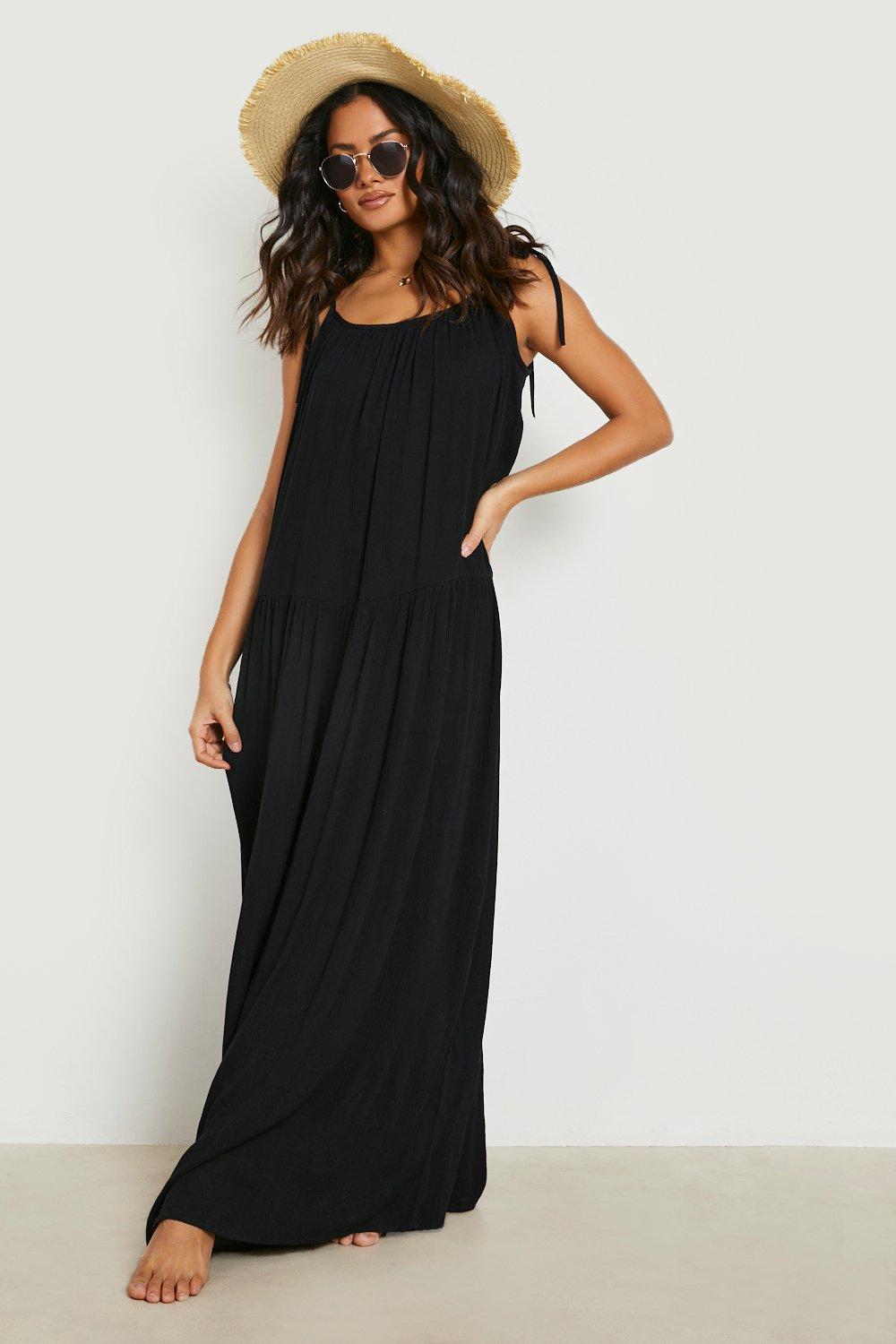 Nachhaltiges Maxi-Strandkleid In Knitteroptik - Black - S, Black von boohoo