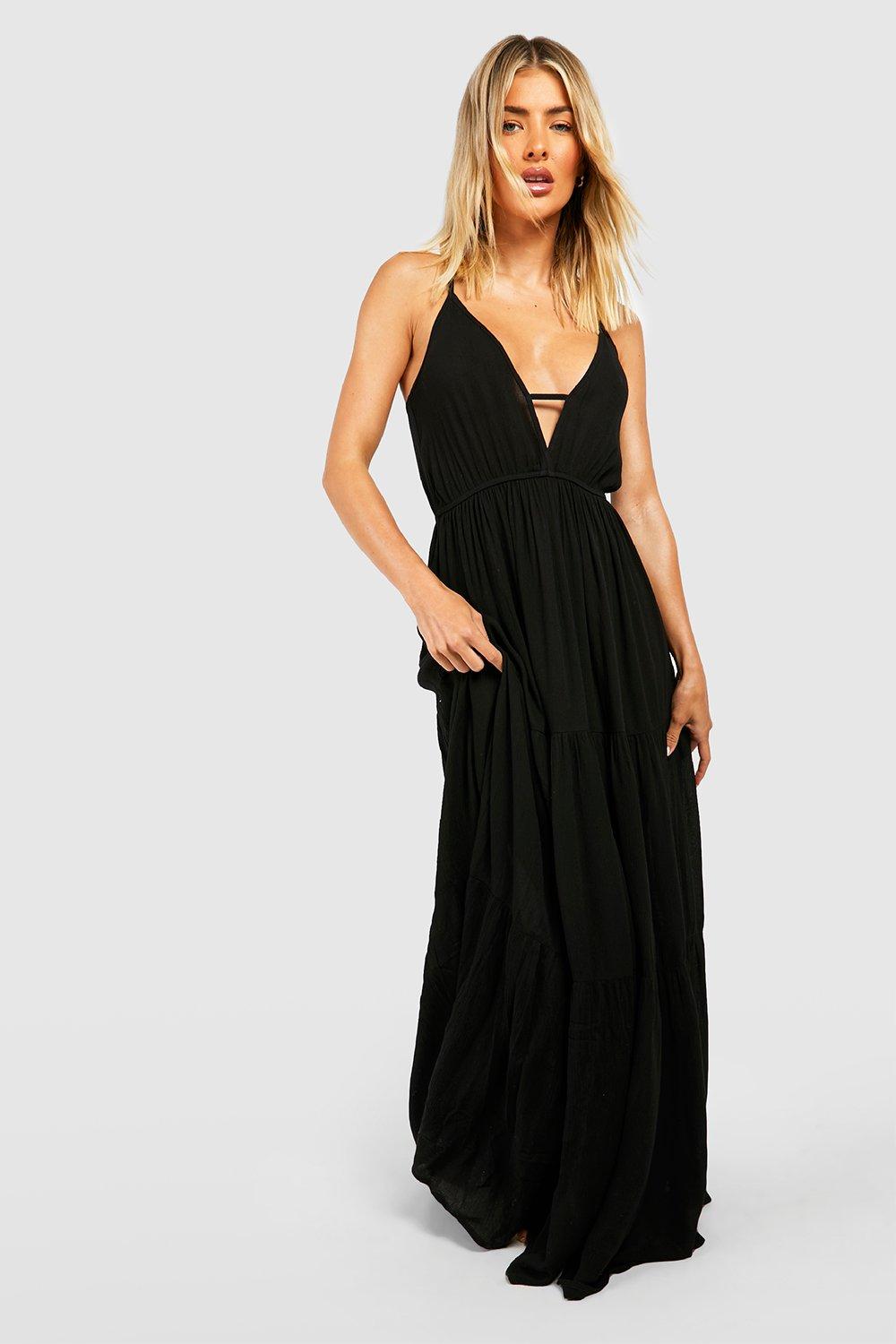 Nachhaltiges Maxi-Strandkleid In Knitteroptik Mit Tiefem Ausschnitt - Black - S, Black von boohoo