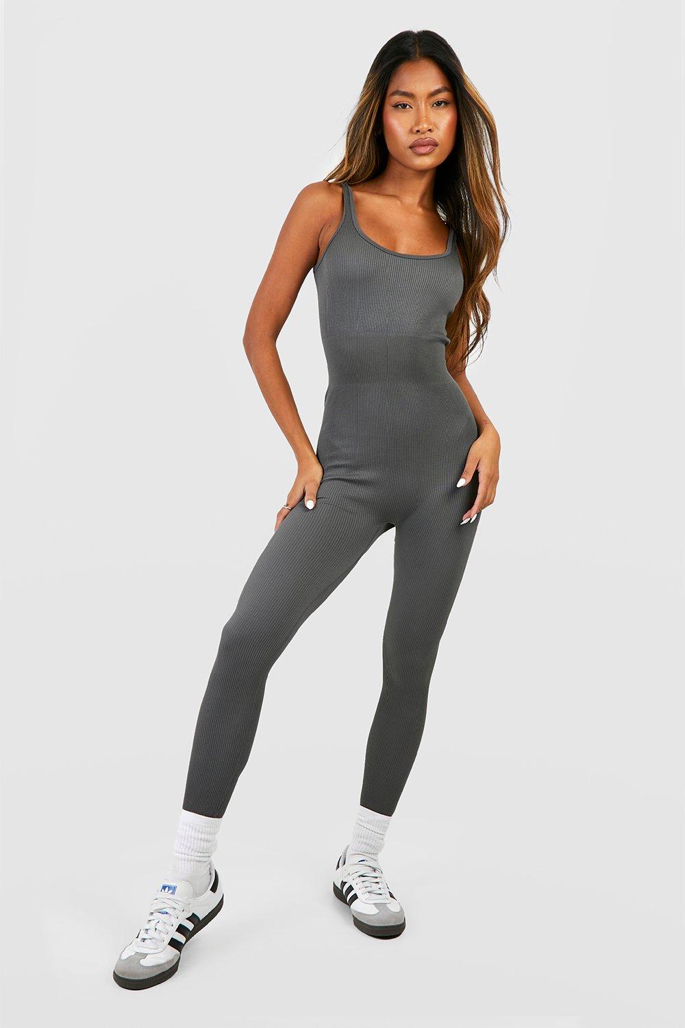 Nahtloser Gerippter Rundhals Sculpt Einteiler - Charcoal - S, Charcoal von boohoo