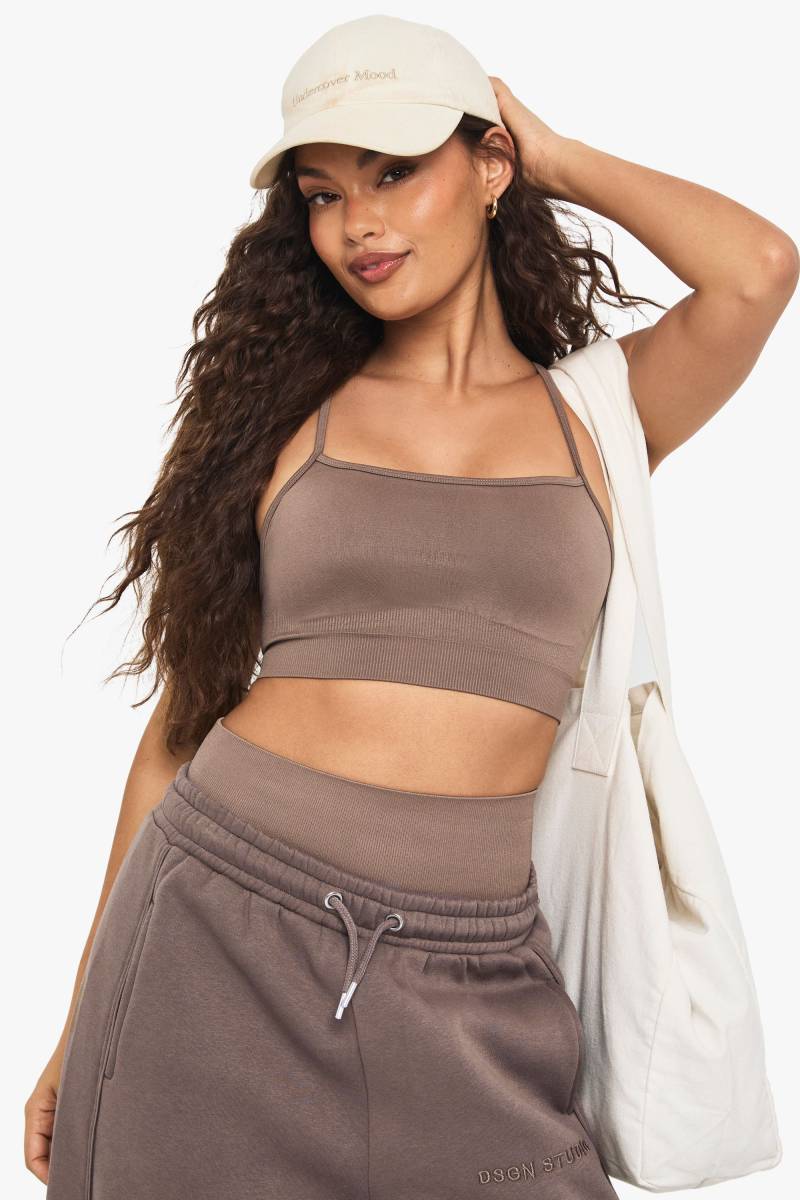 Nahtloser Gerippter Sport-Bh - Mocha - S, Mocha von boohoo