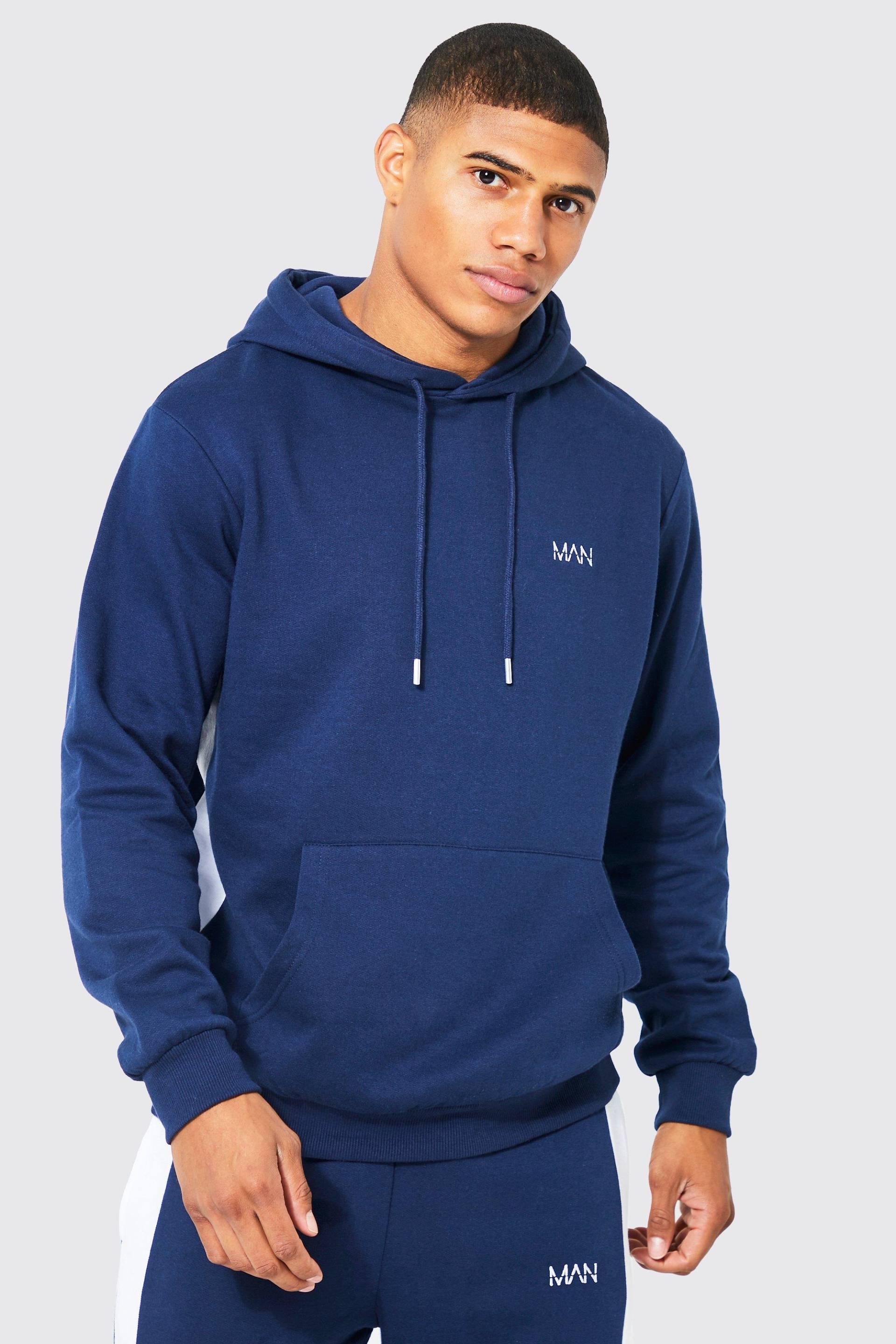 Original Man Hoodie Mit Seitenstreifen - Navy - S, Navy von boohoo