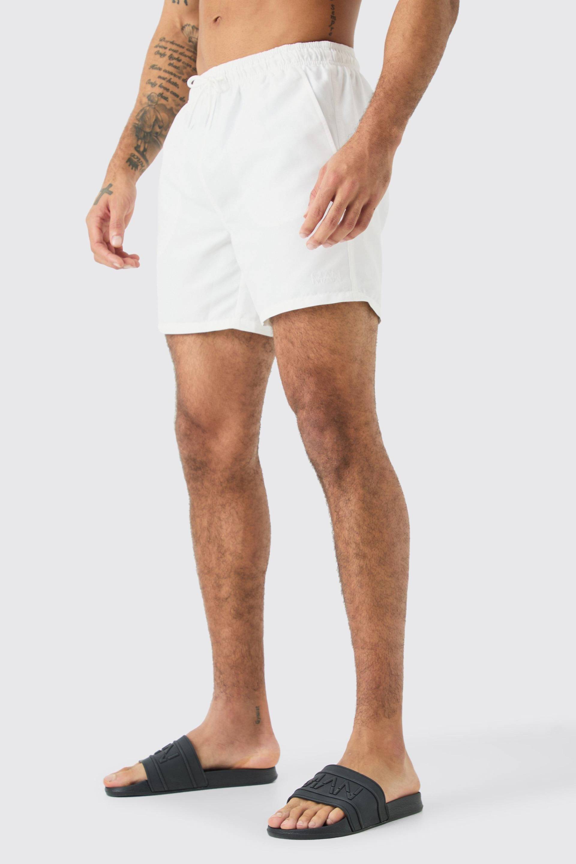 Mittellange Original Man Badehose - White - L, White von boohoo