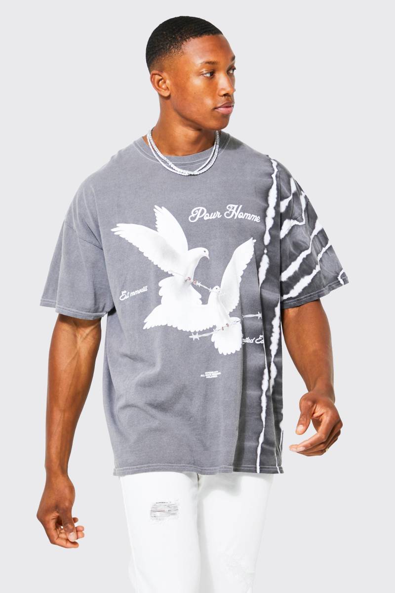 Oversize Batik T-Shirt Mit Print - Charcoal - Xs, Charcoal Oversize Batik T-Shirt Mit Print - Charcoal - Xs, Charcoal von boohoo
