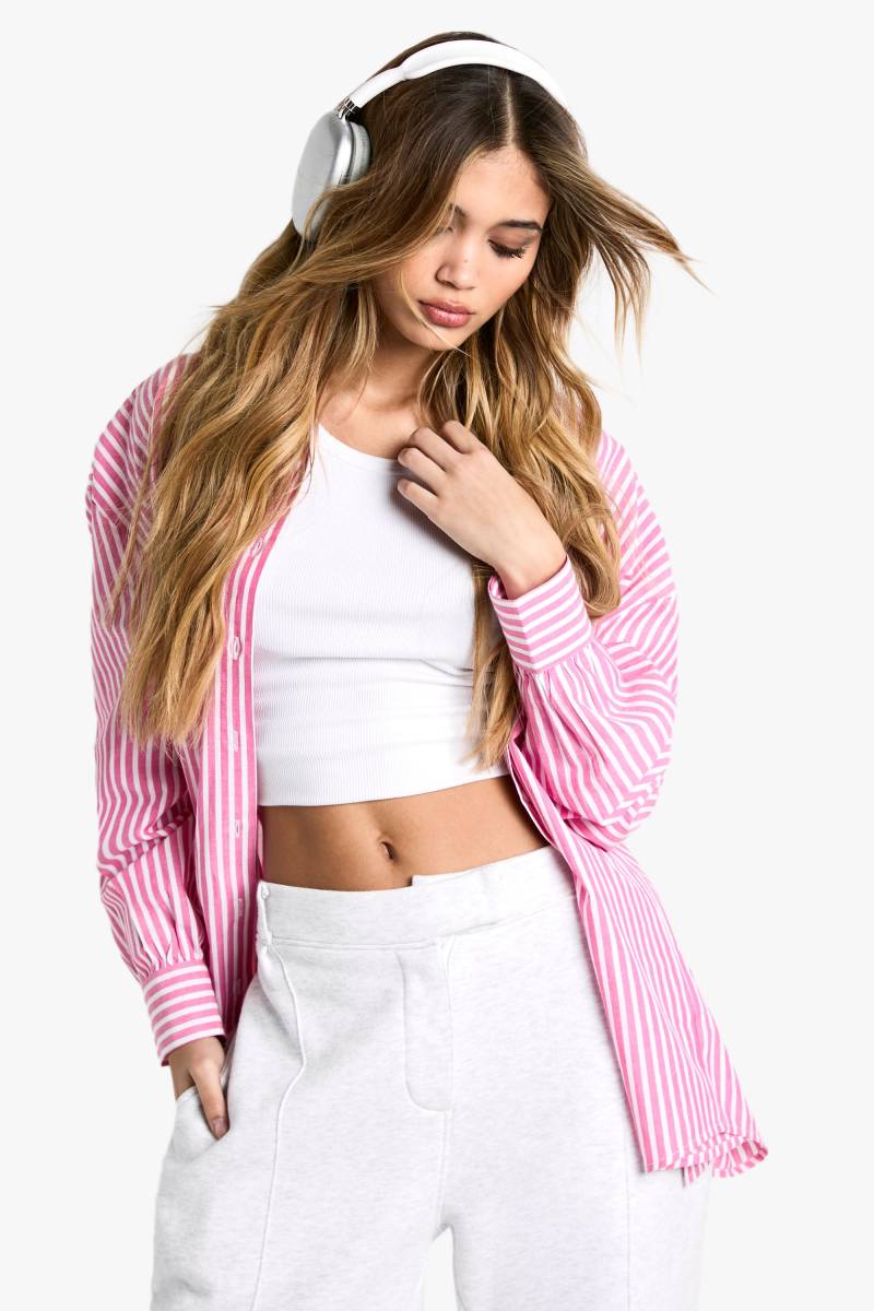 Oversize Hemd Mit Nadelstreifen - Raspberry - 36, Raspberry von boohoo