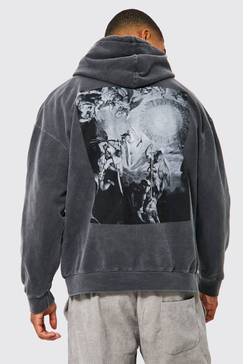 Oversize Hoodie Mit Renaissance-Print - Charcoal - Xs, Charcoal von boohoo