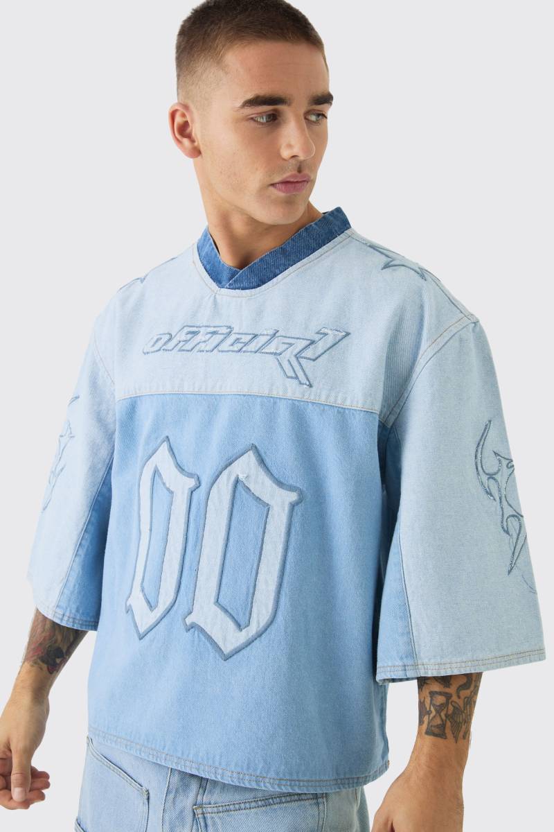 Oversize Jeans T-Shirt Mit Fußball-Stickerei - Light Blue - Xs, Light Blue Oversize Jeans T-Shirt Mit Fußball-Stickerei - Light Blue - Xs, Light Blue von boohoo