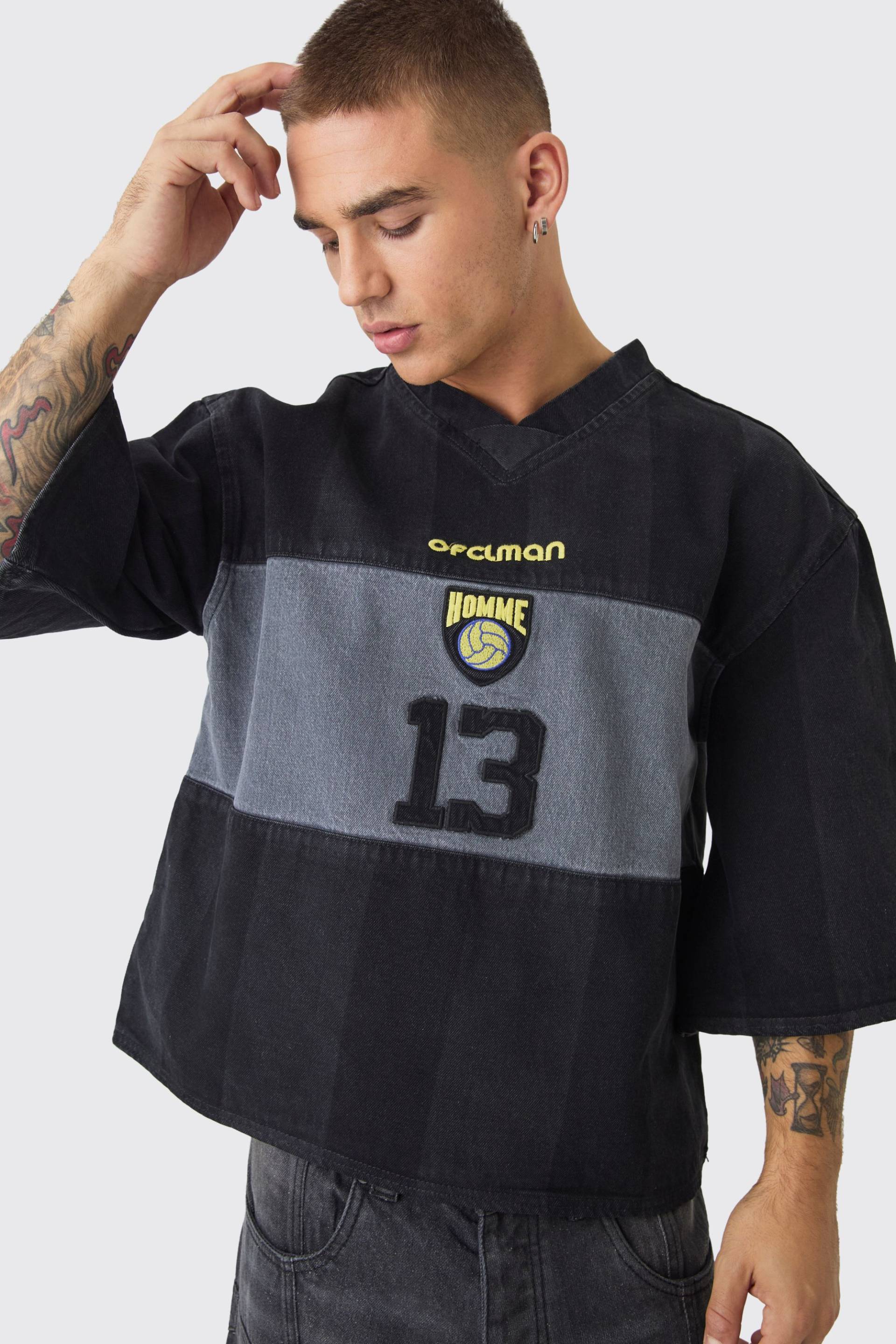Oversize Jeans T-Shirt Mit Fußball-Stickerei - Washed Black - Xs, Washed Black Oversize Jeans T-Shirt Mit Fußball-Stickerei - Washed Black - Xs, Washed Black von boohoo