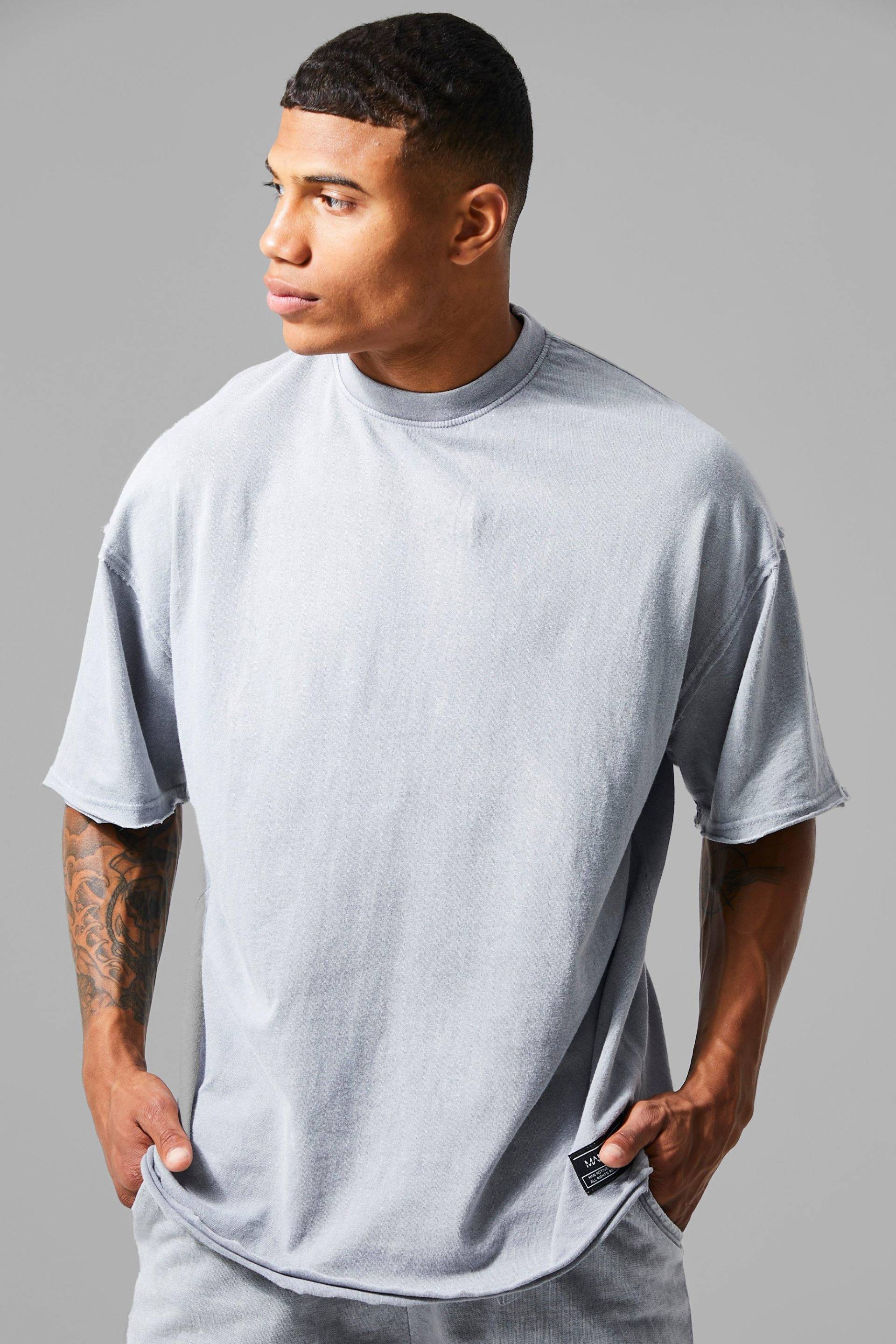 Oversize Man Active T-Shirt Mit Acid-Waschung - Grey - S, Grey von boohoo