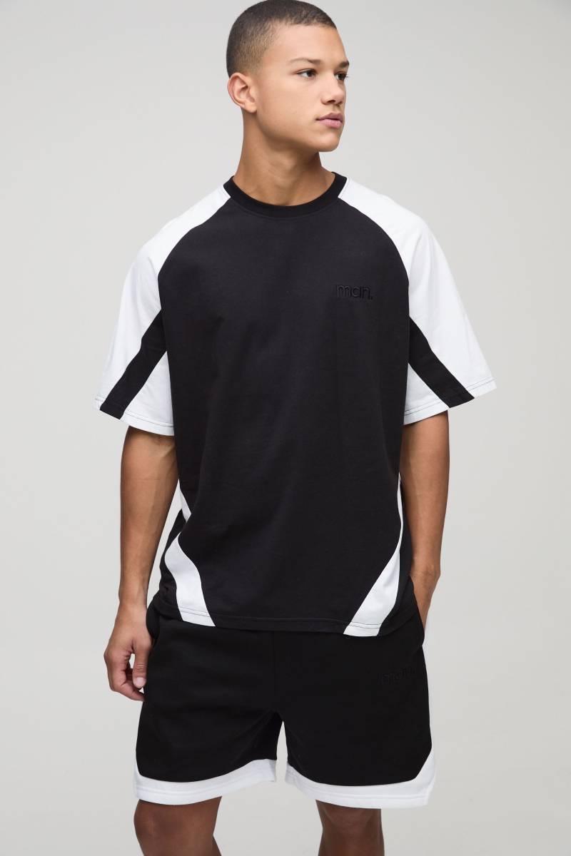 Oversize Man Colorblock T-Shirt Und Shorts - Black - M, Black von boohoo