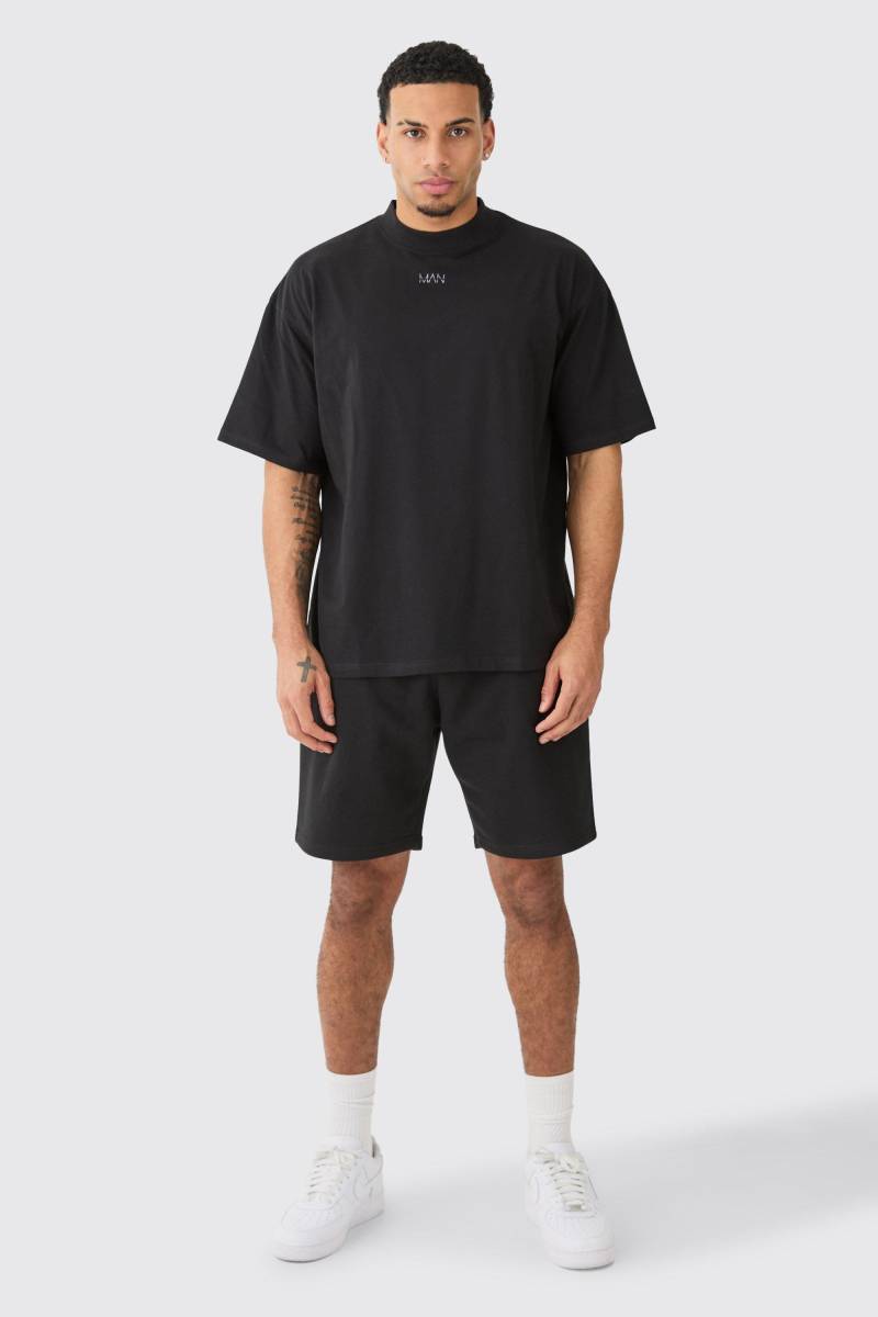 Oversize Man T-Shirt & Lockere Shorts - Black - L, Black von boohoo