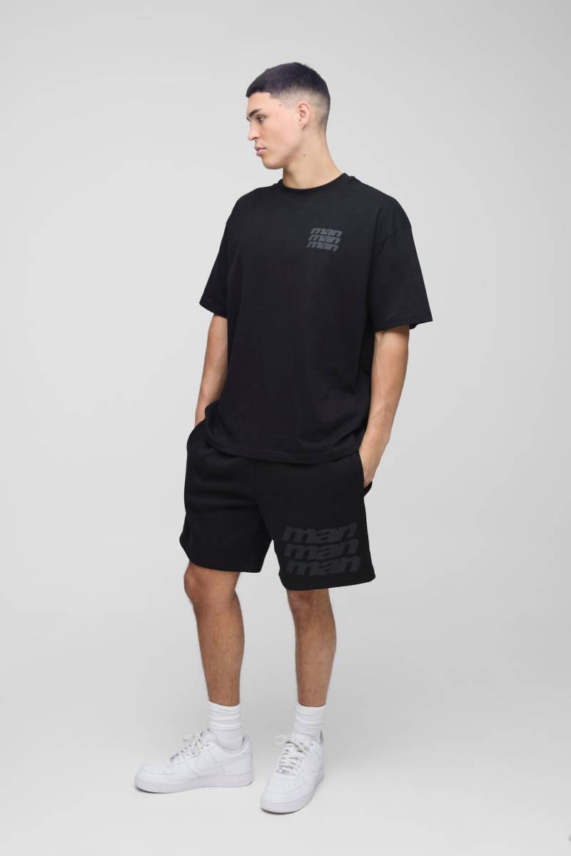 Oversize Man T-Shirt & Shorts.Set - Black - M, Black von boohoo