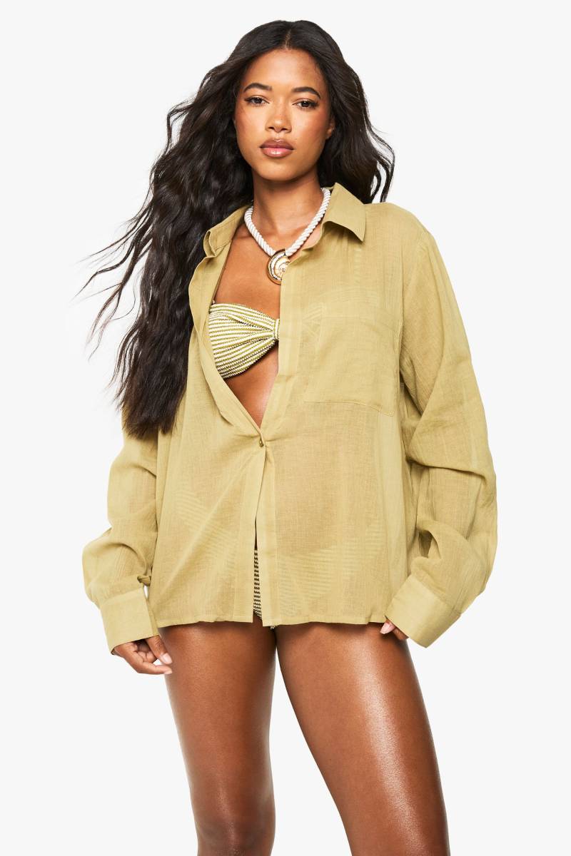 Oversize Strand-Hemd - Khaki - M, Khaki von boohoo