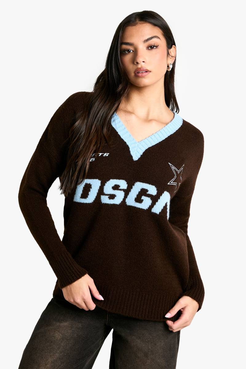 Oversize Strickpullover Mit V-Ausschnitt Und Dsgn Stickerei - Chocolate - M, Chocolate Oversize Strickpullover Mit V-Ausschnitt Und Dsgn Stickerei - Chocolate - M, Chocolate von boohoo