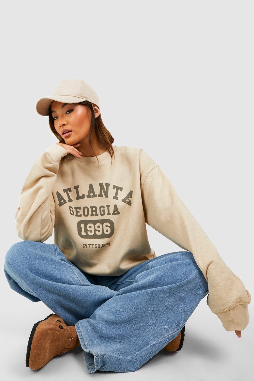 Oversize Sweatshirt Mit Atlanta Solgan Print - Stone - M, Stone von boohoo