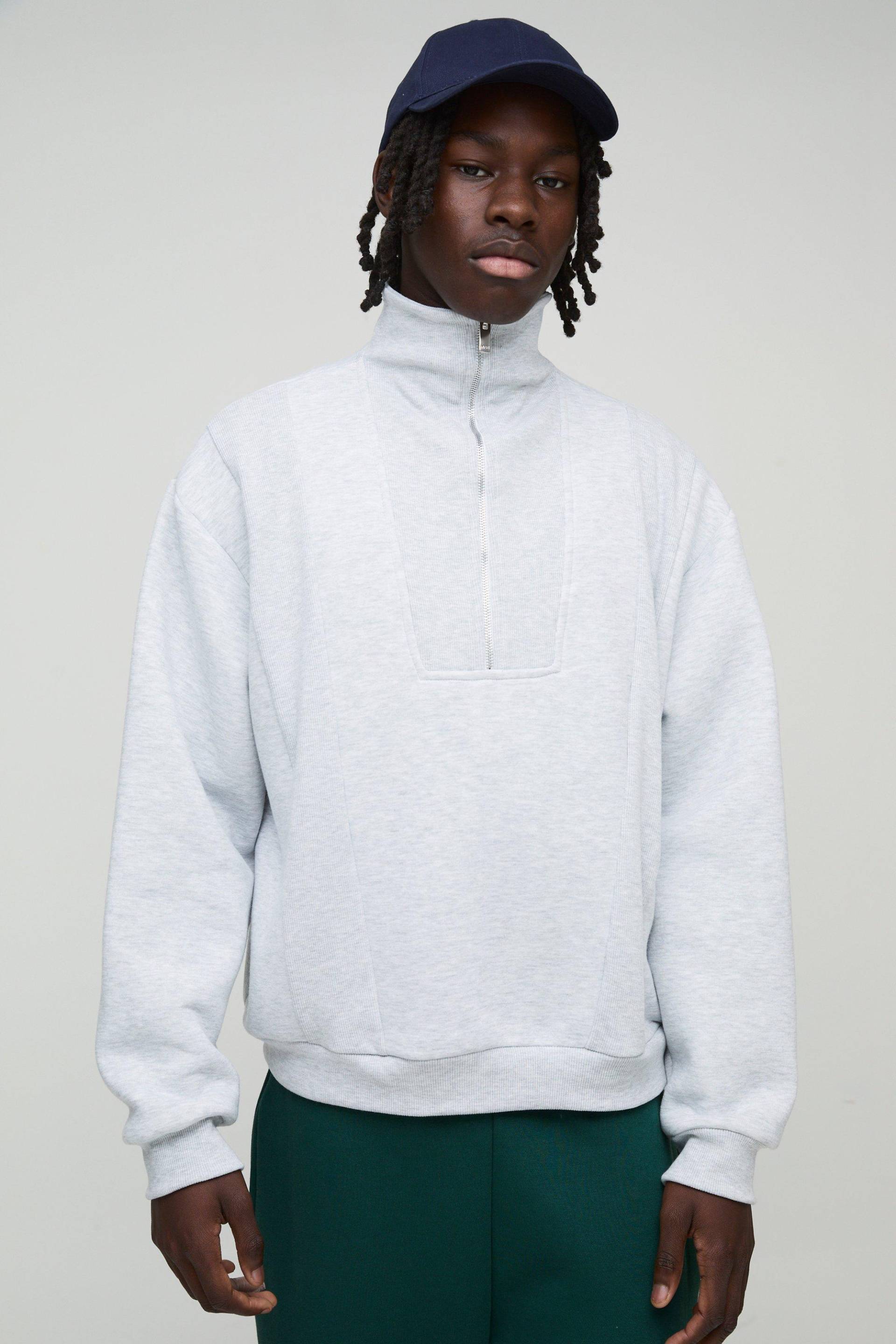 Oversize Sweatshirt Mit Geripptem Detail Und Trichterkragen - Grey Marl - M, Grey Marl Oversize Sweatshirt Mit Geripptem Detail Und Trichterkragen - Grey Marl - M, Grey Marl von boohoo