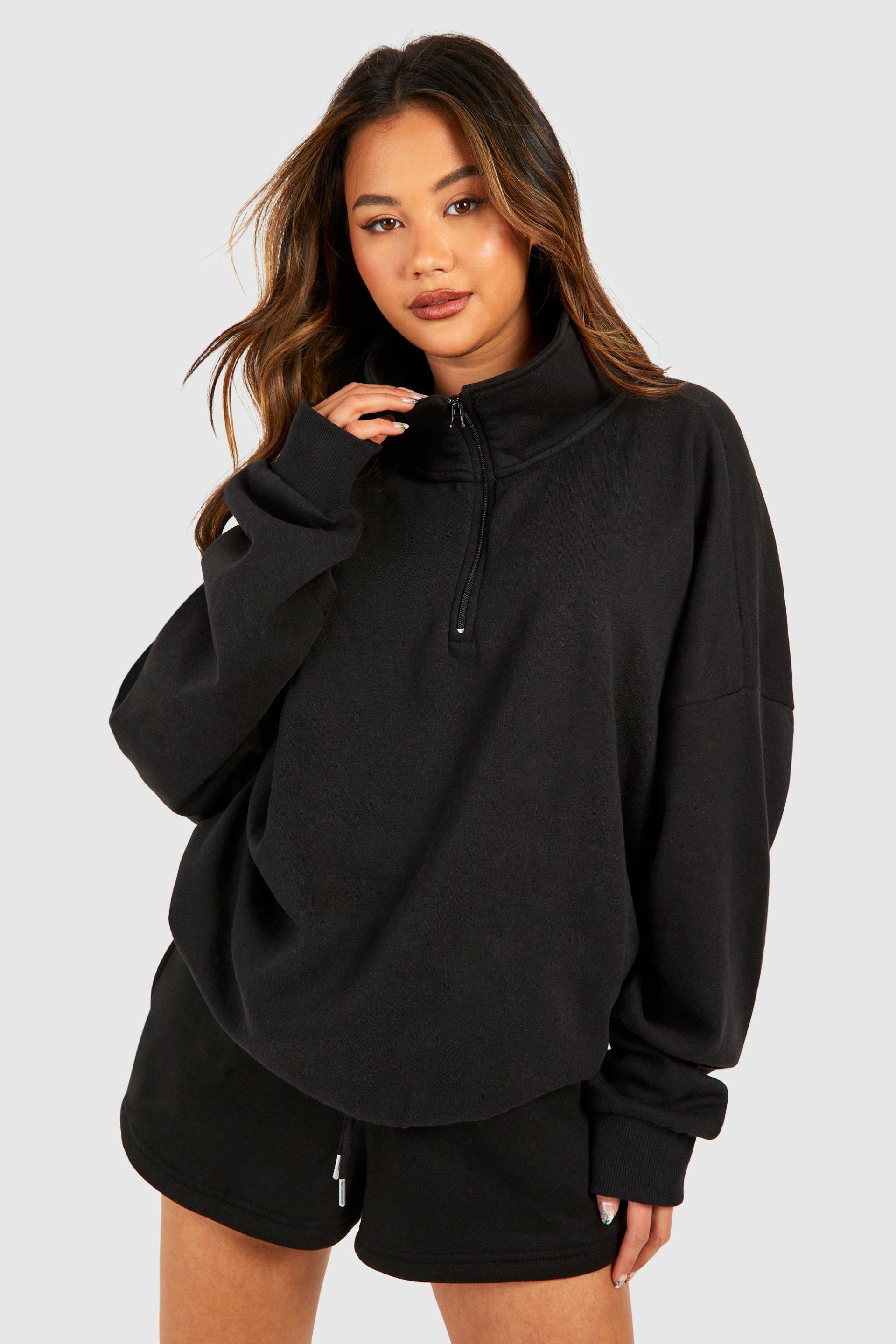 Oversize Sweatshirt Mit Halbem Reißverschluss - Black - M, Black von boohoo