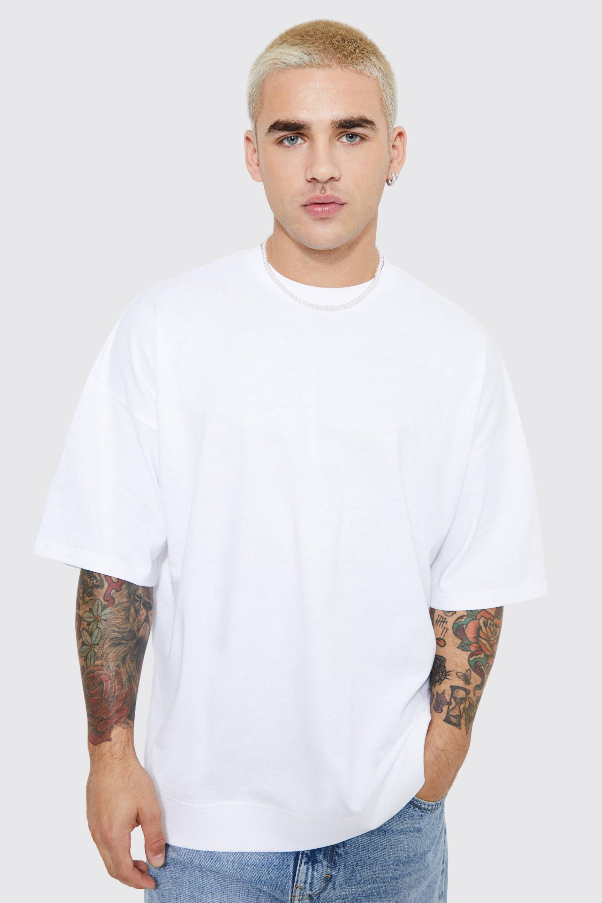 Oversize T-Shirt Mit Geripptem Saum - White - M, White von boohoo