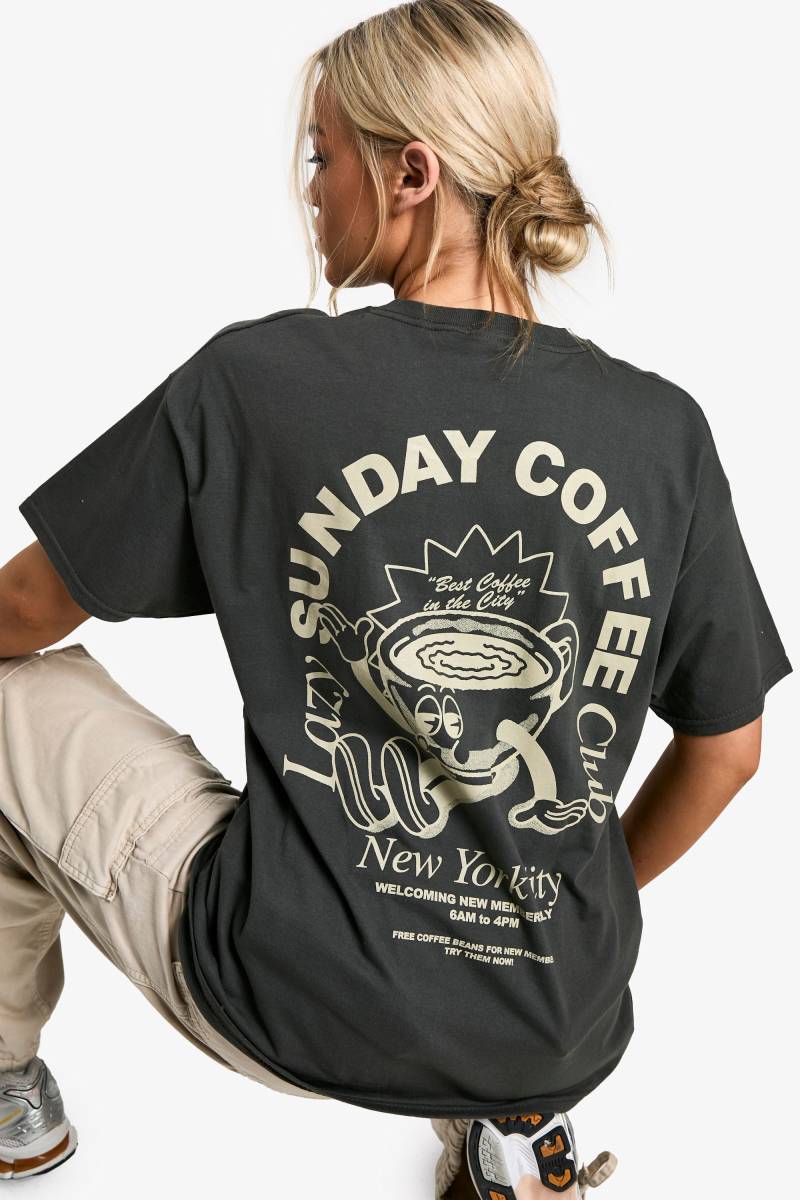 Oversize T-Shirt Mit Sun Coffdayee Club Print - Charcoal - Xs, Charcoal Oversize T-Shirt Mit Sun Coffdayee Club Print - Charcoal - Xs, Charcoal von boohoo