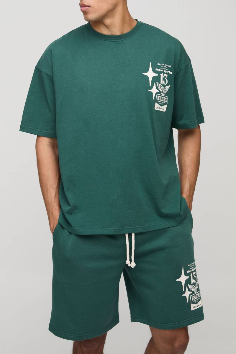 Oversize T-Shirt & Shorts Mit Moto-Print - Forest - Xs, Forest Oversize T-Shirt & Shorts Mit Moto-Print - Forest - Xs, Forest von boohoo