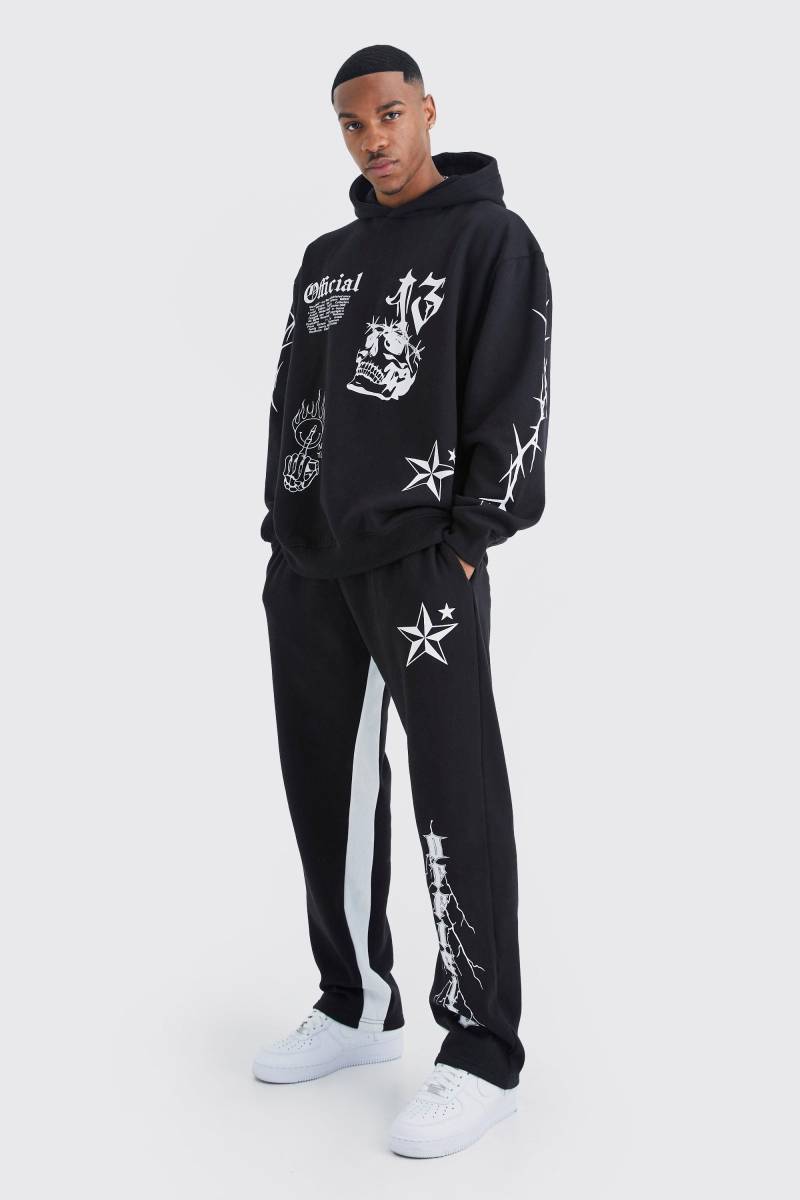 Oversize Trainingsanzug Mit Graffiti-Print Und Kapuze - Black - Xs, Black Oversize Trainingsanzug Mit Graffiti-Print Und Kapuze - Black - Xs, Black von boohoo