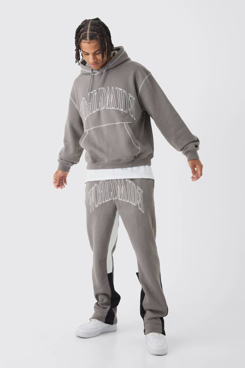 Oversize Worldwide Trainingsanzug Mit Kontrast-Naht - Charcoal - L, Charcoal von boohoo