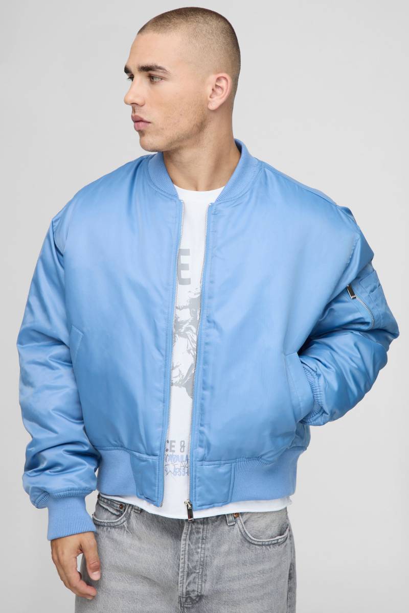 Oversized Boxy Curved Hem Nylon Bomber Jacket - Blue - Xl, Blue Oversized Boxy Curved Hem Nylon Bomber Jacket - Blue - Xl, Blue von boohoo