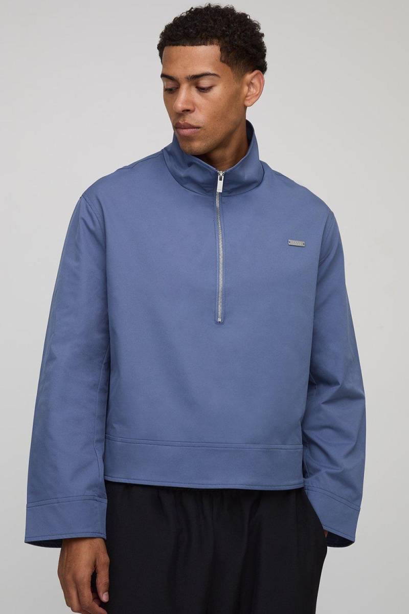 Oversized Boxy Fit Quarter Zip Collared Mac - Slate Blue - L, Slate Blue von boohoo