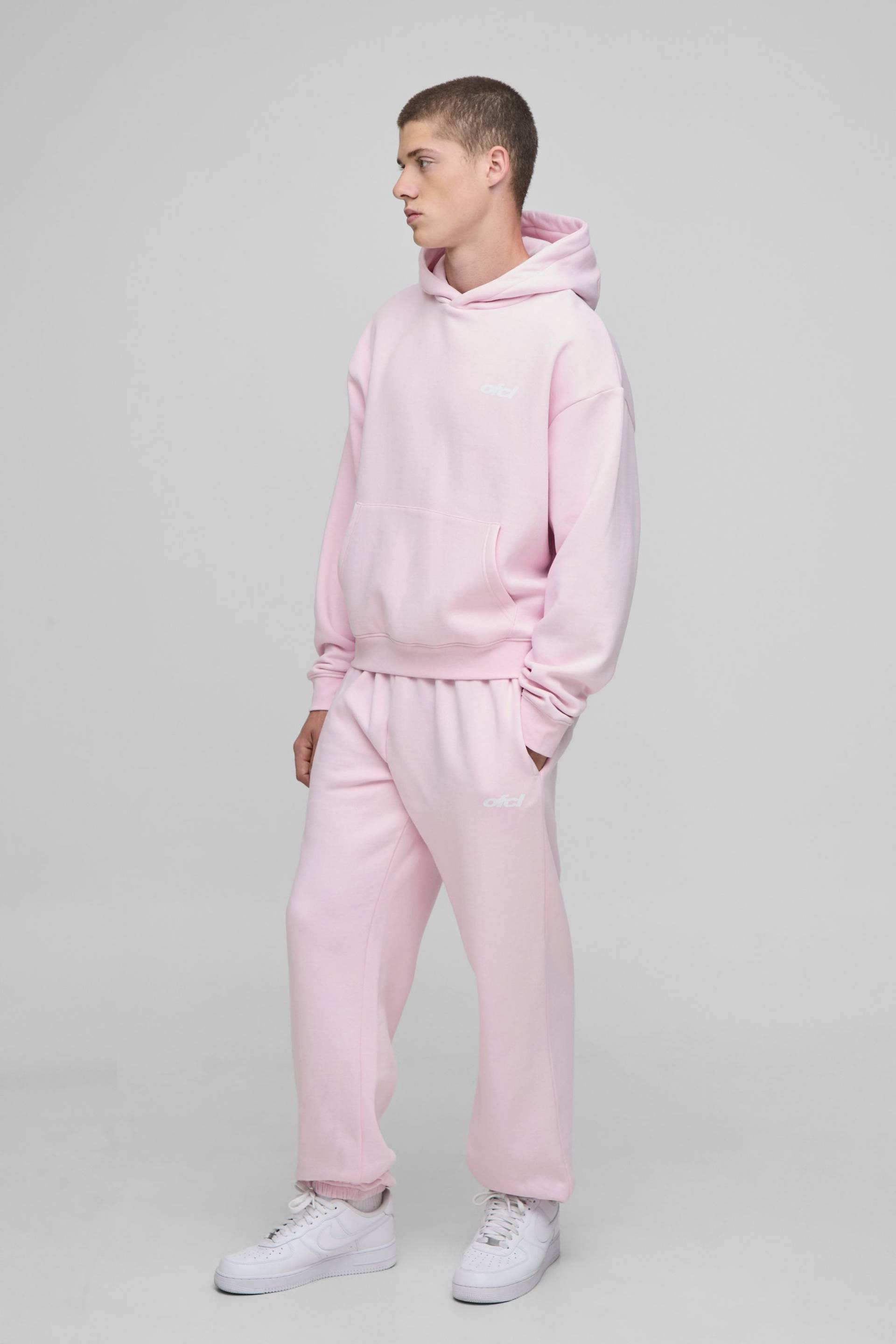Oversized Boxy Hood Applique Tracksuit - Pink - L, Pink von boohoo