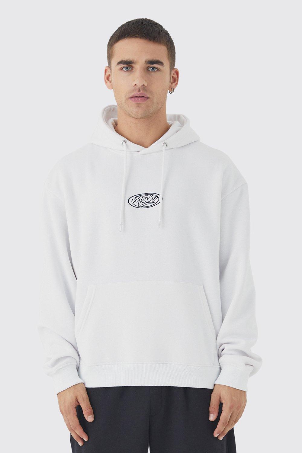 Kastiger Oversize Basic Man Hoodie - White - M, White von boohoo