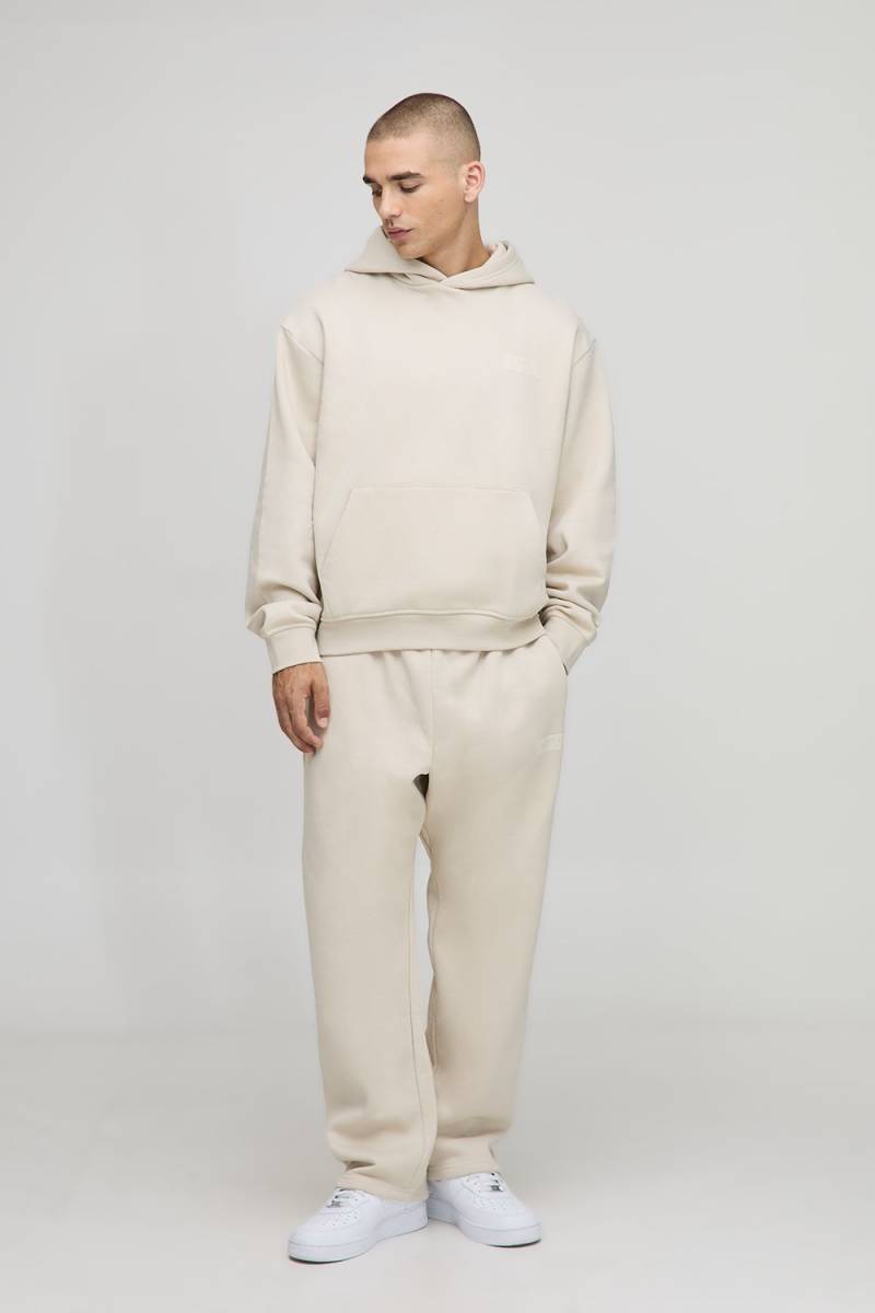 Oversized Boxy Man Hooded Drop Crotch Tracksuit - Stone - M, Stone von boohoo