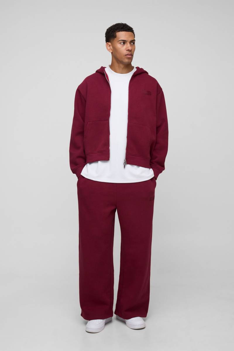 Oversized Boxy Man Hooded Zip Through Wide Leg Tracksuit - Burgundy - M, Burgundy von boohoo