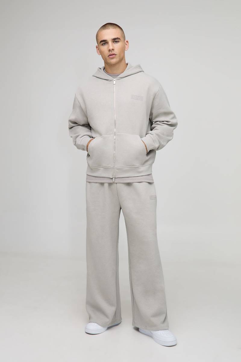 Oversized Boxy Man Hooded Zip Through Wide Leg Tracksuit - Charcoal - M, Charcoal von boohoo