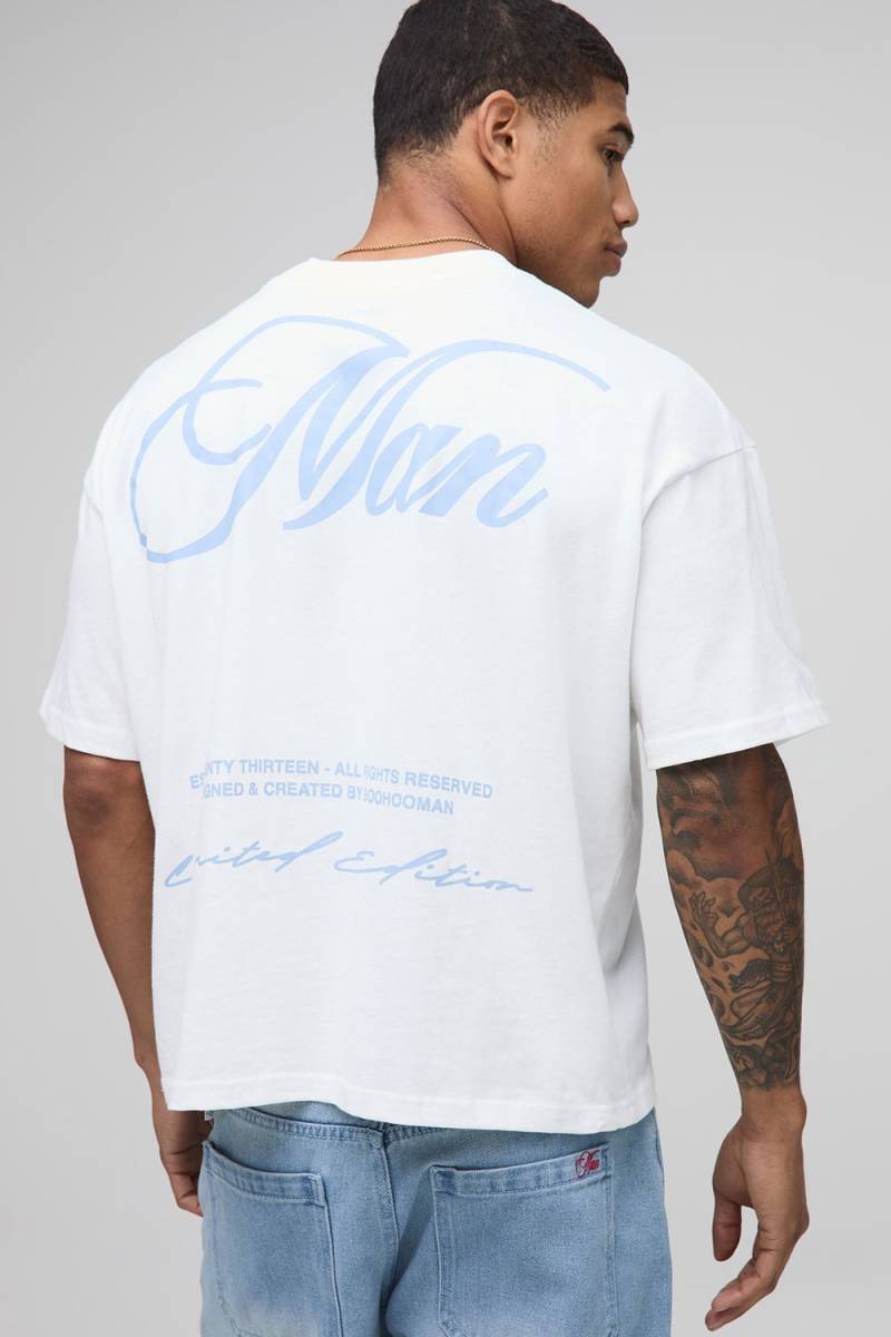 Oversized Boxy Man Script Embroidered T-Shirt - White - L, White von boohoo