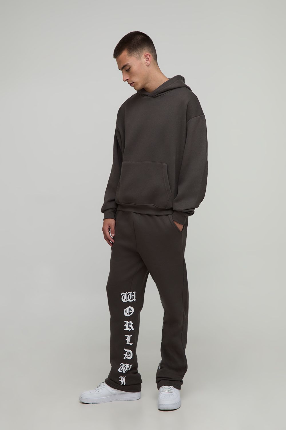 Oversized Boxy Printed Flared Tracksuit - Grey - Xs, Grey Oversized Boxy Printed Flared Tracksuit - Grey - Xs, Grey von boohoo