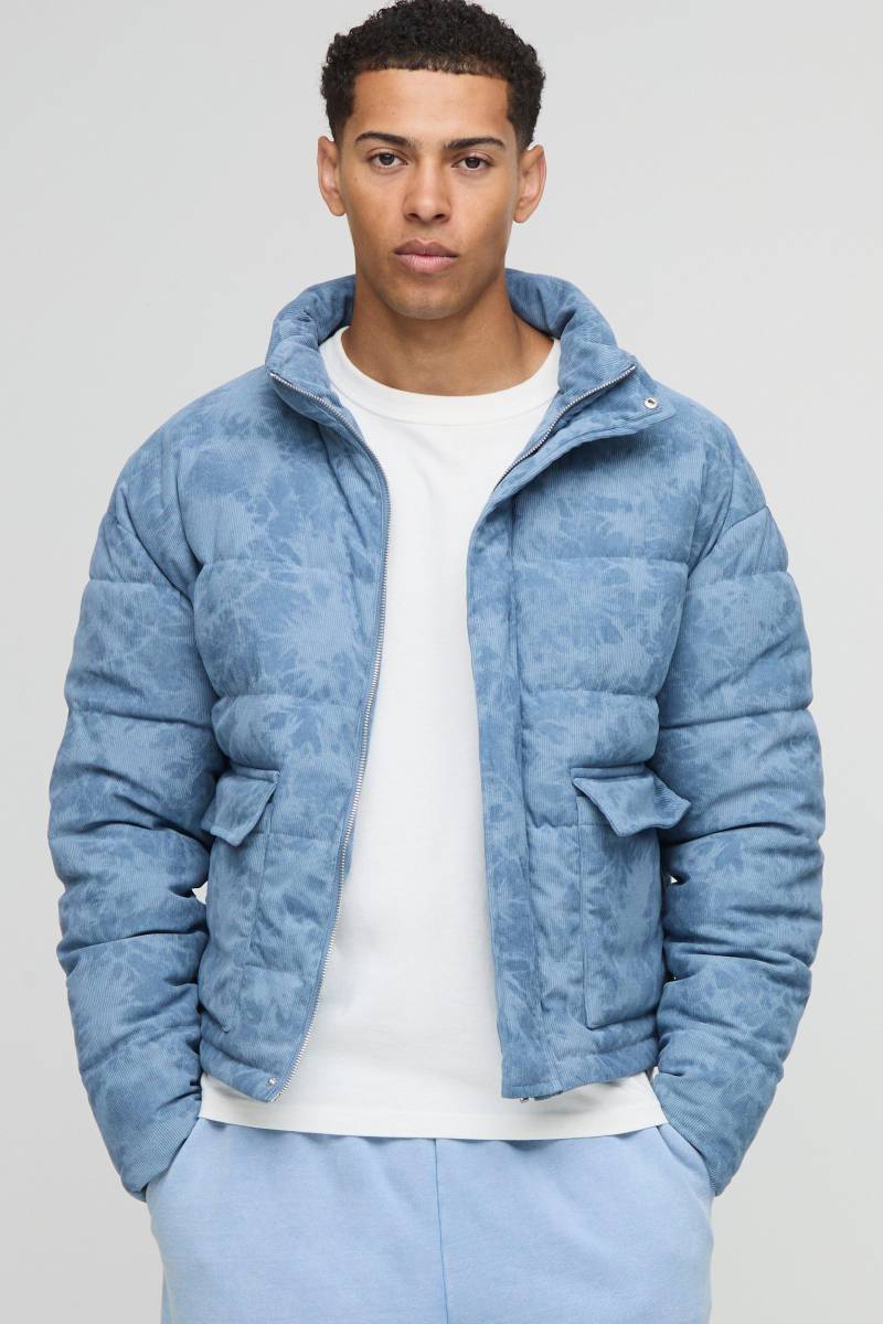 Oversized Boxy Washed Cord Puffer Jacket - Slate Blue - Xl, Slate Blue von boohoo