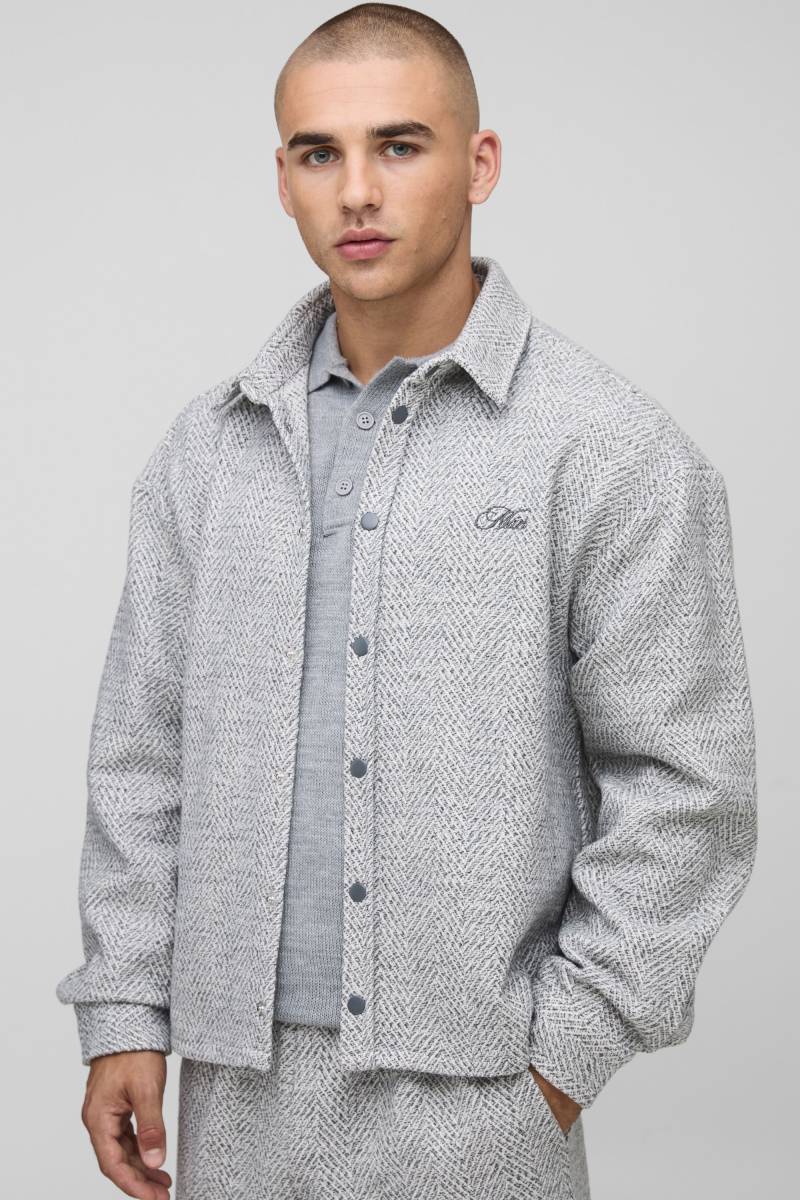 Oversized Brushed Herringbone Overshirt - Light Grey - Xl, Light Grey Oversized Brushed Herringbone Overshirt - Light Grey - Xl, Light Grey von boohoo
