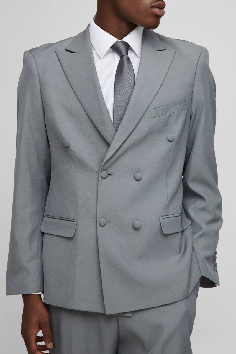 Oversized Double Breasted Exaggerated Collar Satin Blazer - Grey - 40, Grey von boohoo