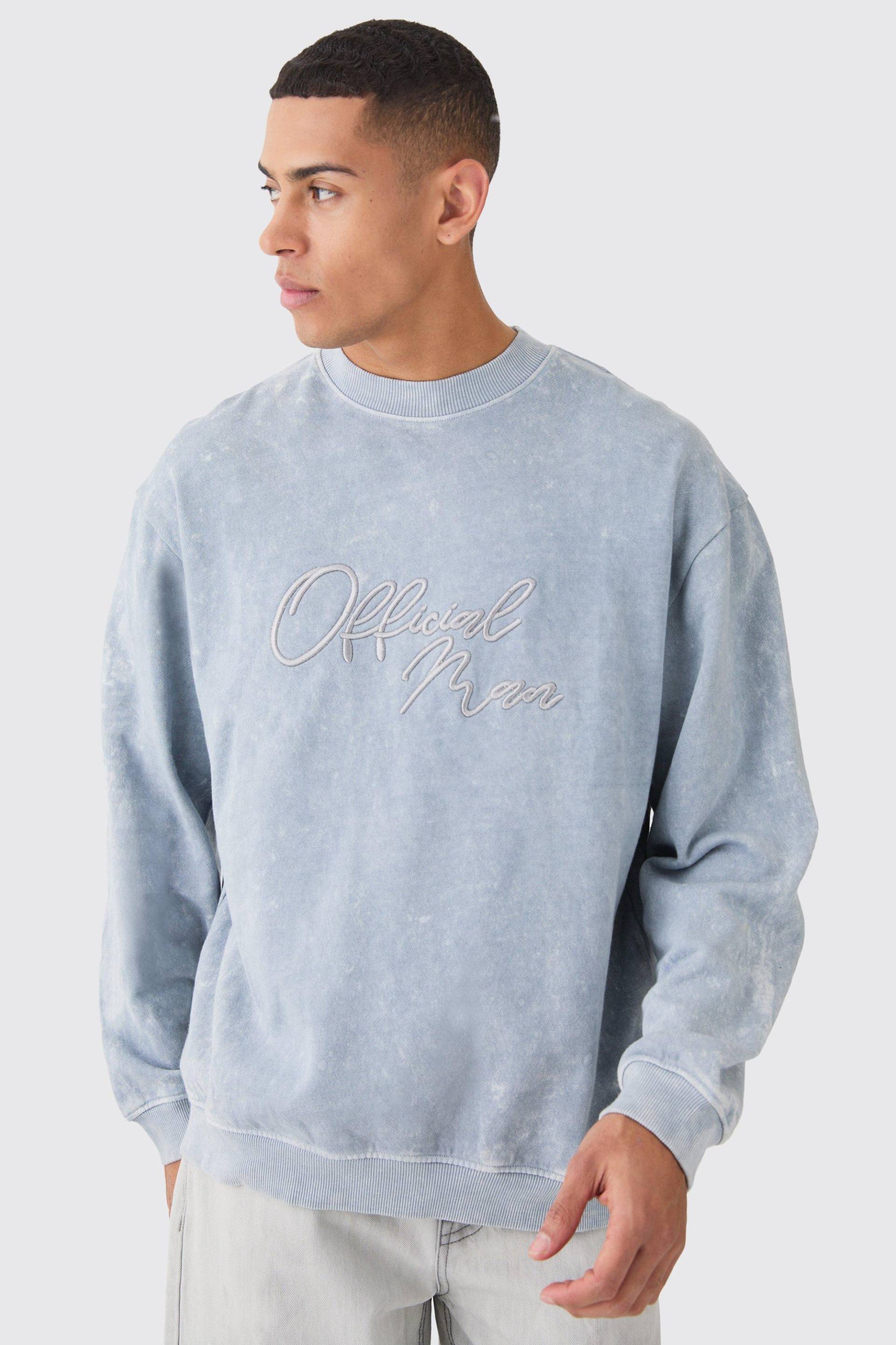 Oversize Sweatshirt Mit Acid-Waschung Und Man-Stickerei - Light Grey - M, Light Grey von boohoo