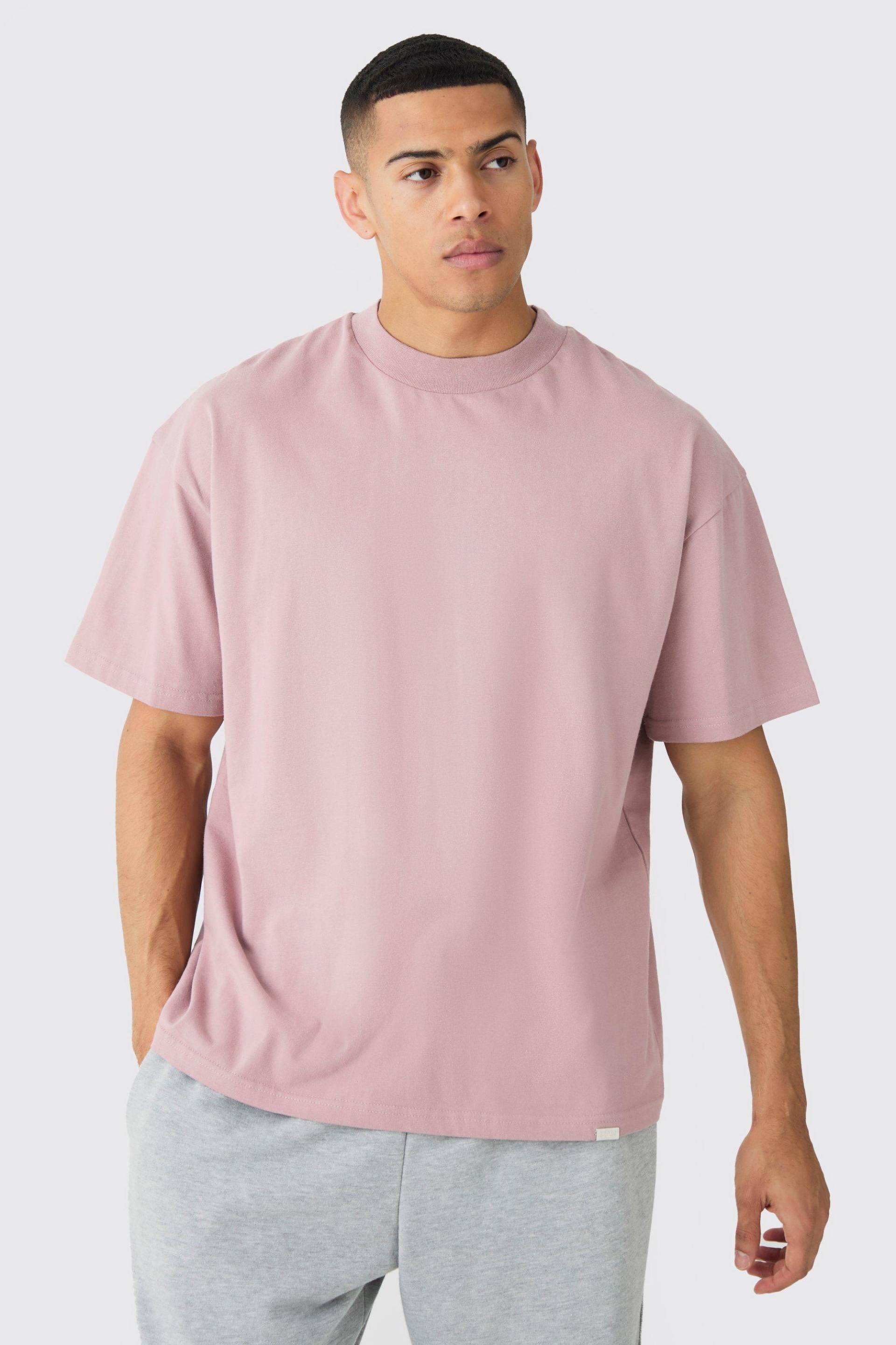 Oversized Extended Neck Boxy Heavyweight T-Shirt - Rose - L, Rose von boohoo