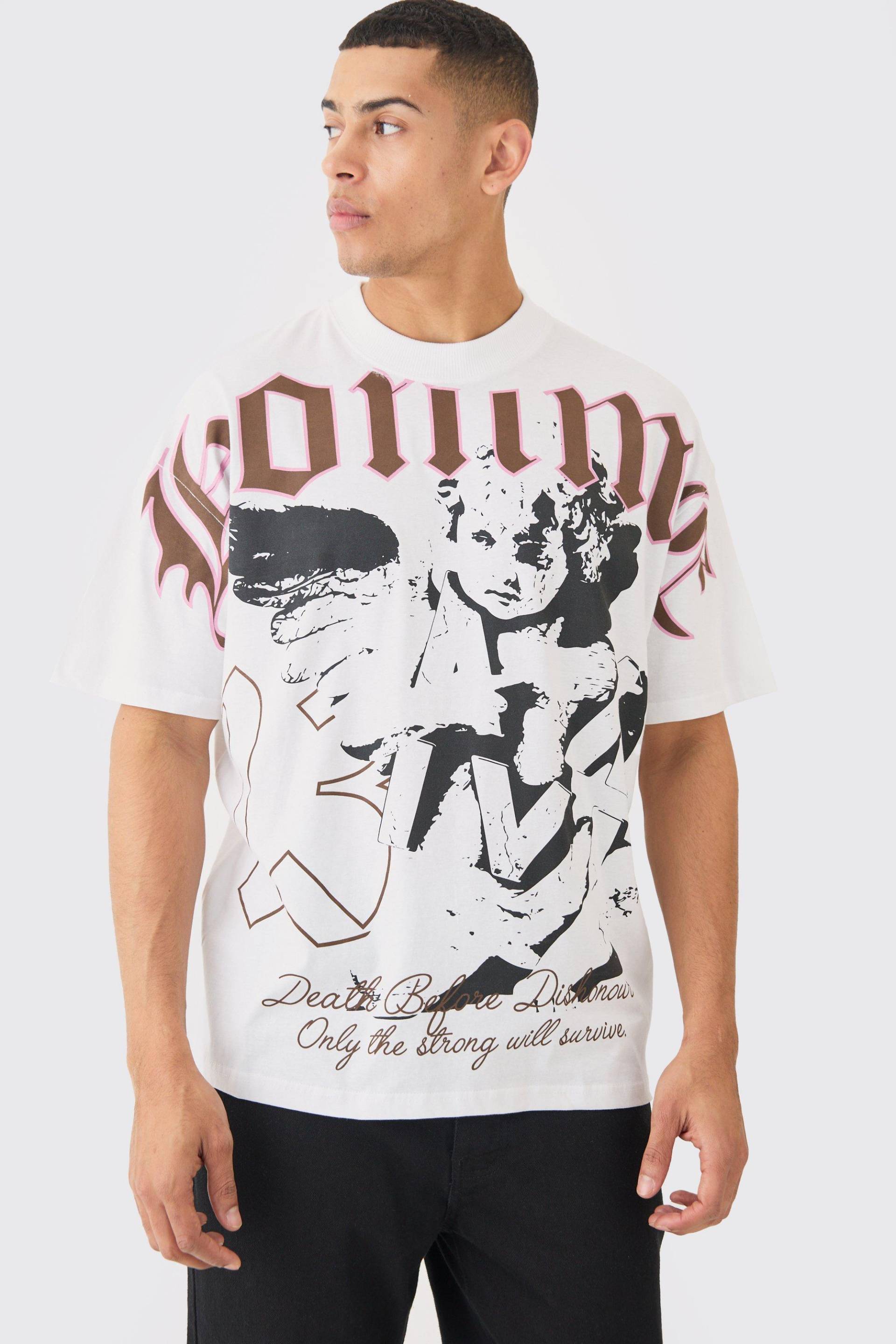 Oversized Extended Neck Homme Large Scale Graphic T-Shirt - White - L, White von boohoo