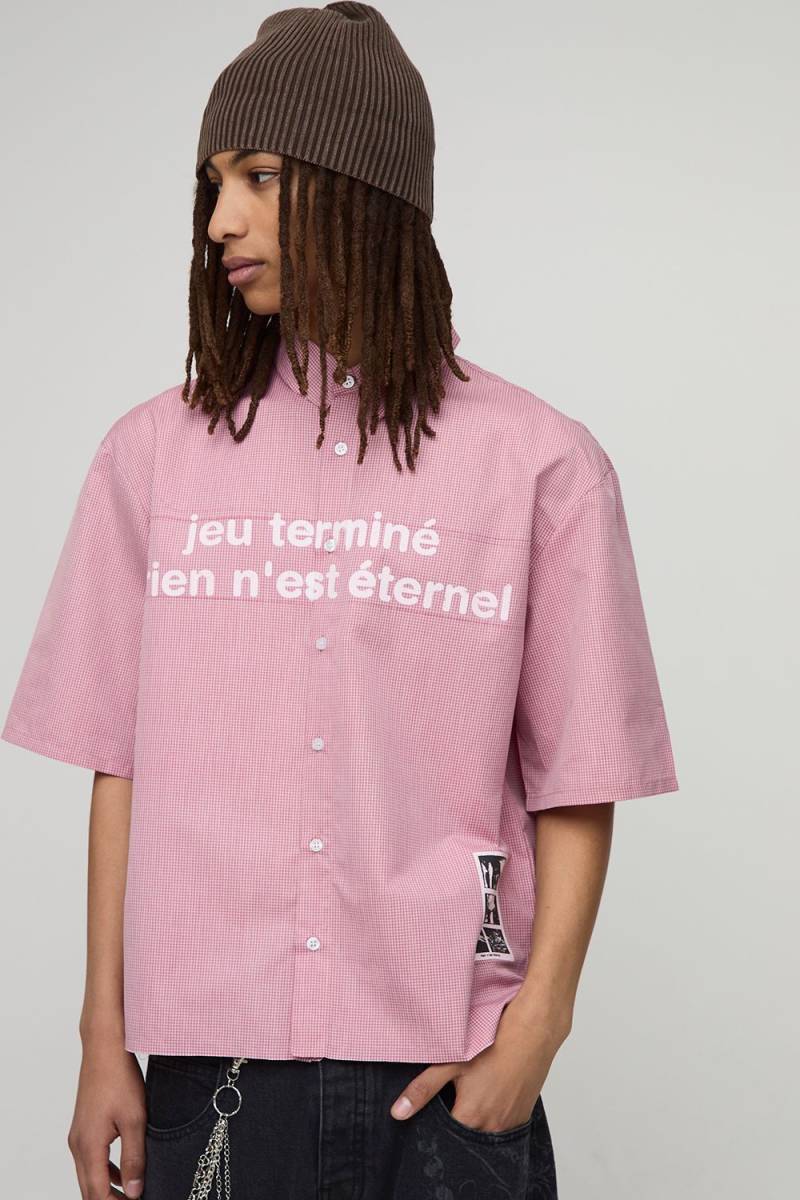 Oversized Half Sleeve Microcheck Print Shirt - Red - M, Red von boohoo