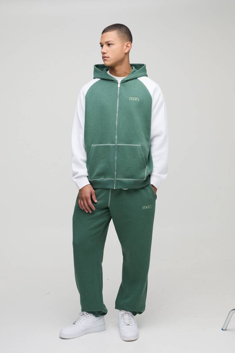 Oversize Man Colorblock Trainingsanzug Mit Reißverschluss Und Kapuze - Green - M, Green von boohoo