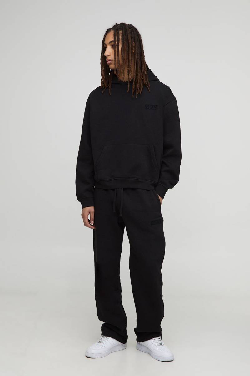 Oversized Man Raglan Hooded Tracksuit - Black - S, Black von boohoo