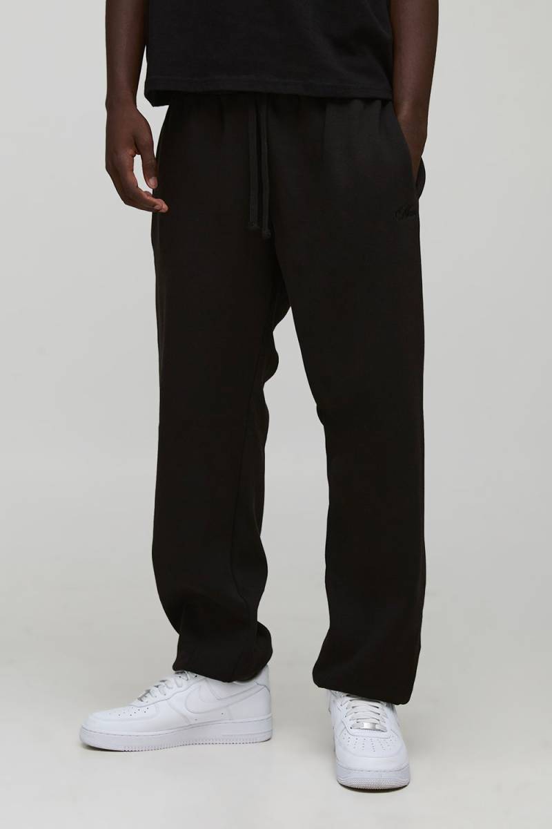 Oversized Man Script Embroidered Cuffed Joggers - Black - L, Black von boohoo